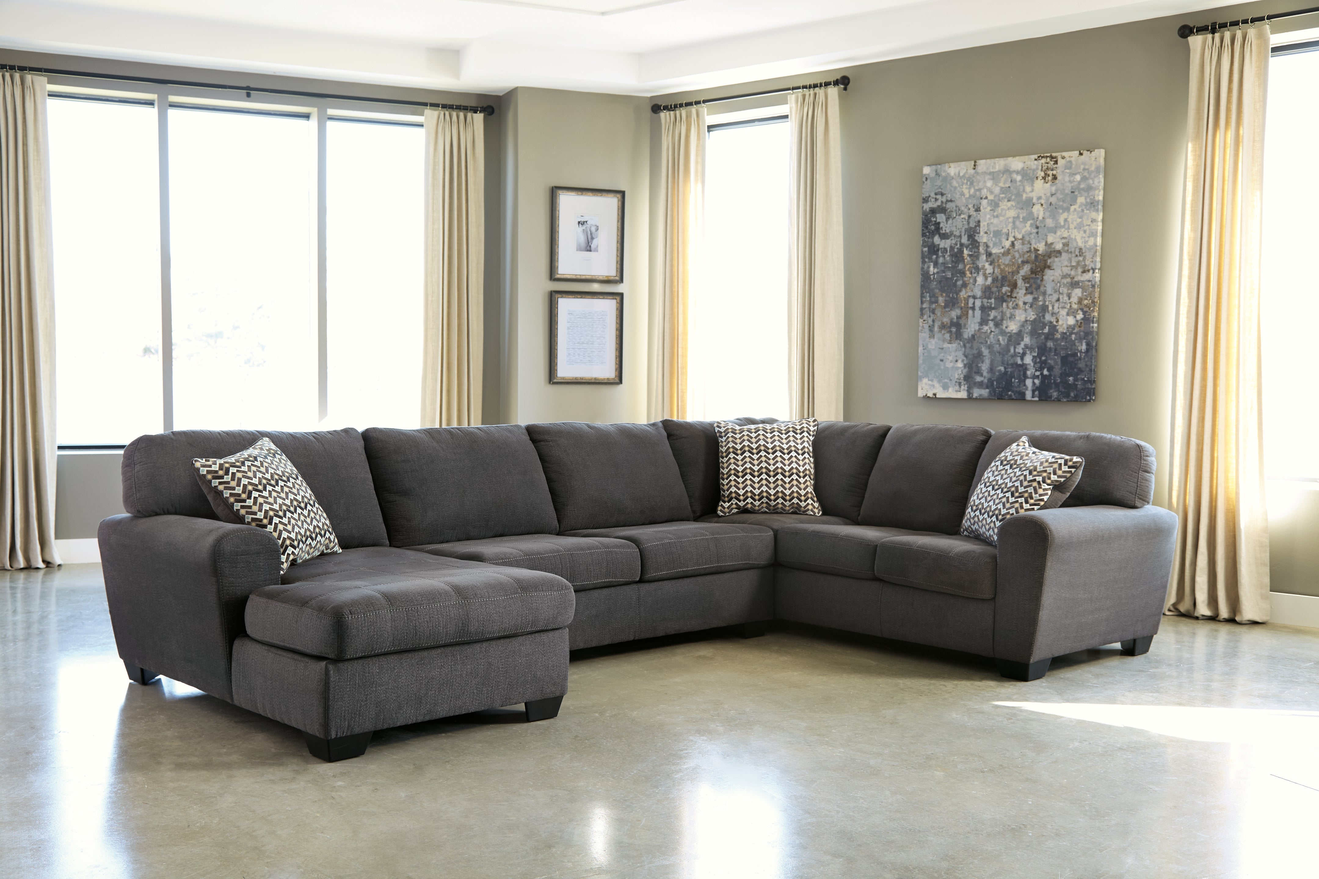 Leasing Furniture - Ashley Furniture - Ambee Sectional - RAF 3-Piece Sectional with Chaise / Slate - 28620S1