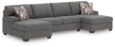 Leasing Furniture - Ashley Furniture - Newellen Sectional - RAF 3-Piece Sleeper Sectional with Chaise / Greystone - 48405S5