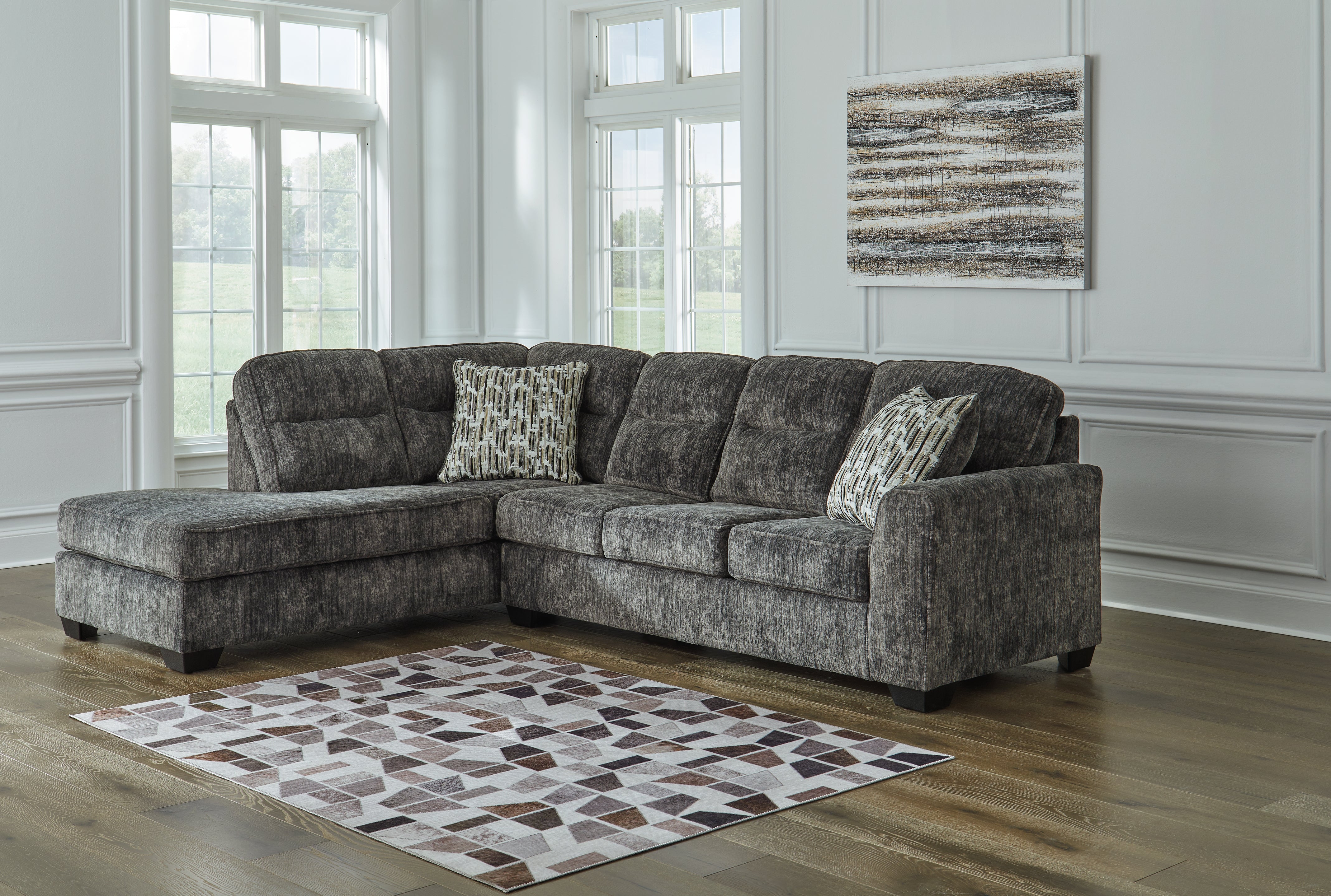 Leasing Furniture - Ashley Furniture - Lonoke Sectional - LAF 2-Piece Sectional with Chaise / Gunmetal - 50504S2