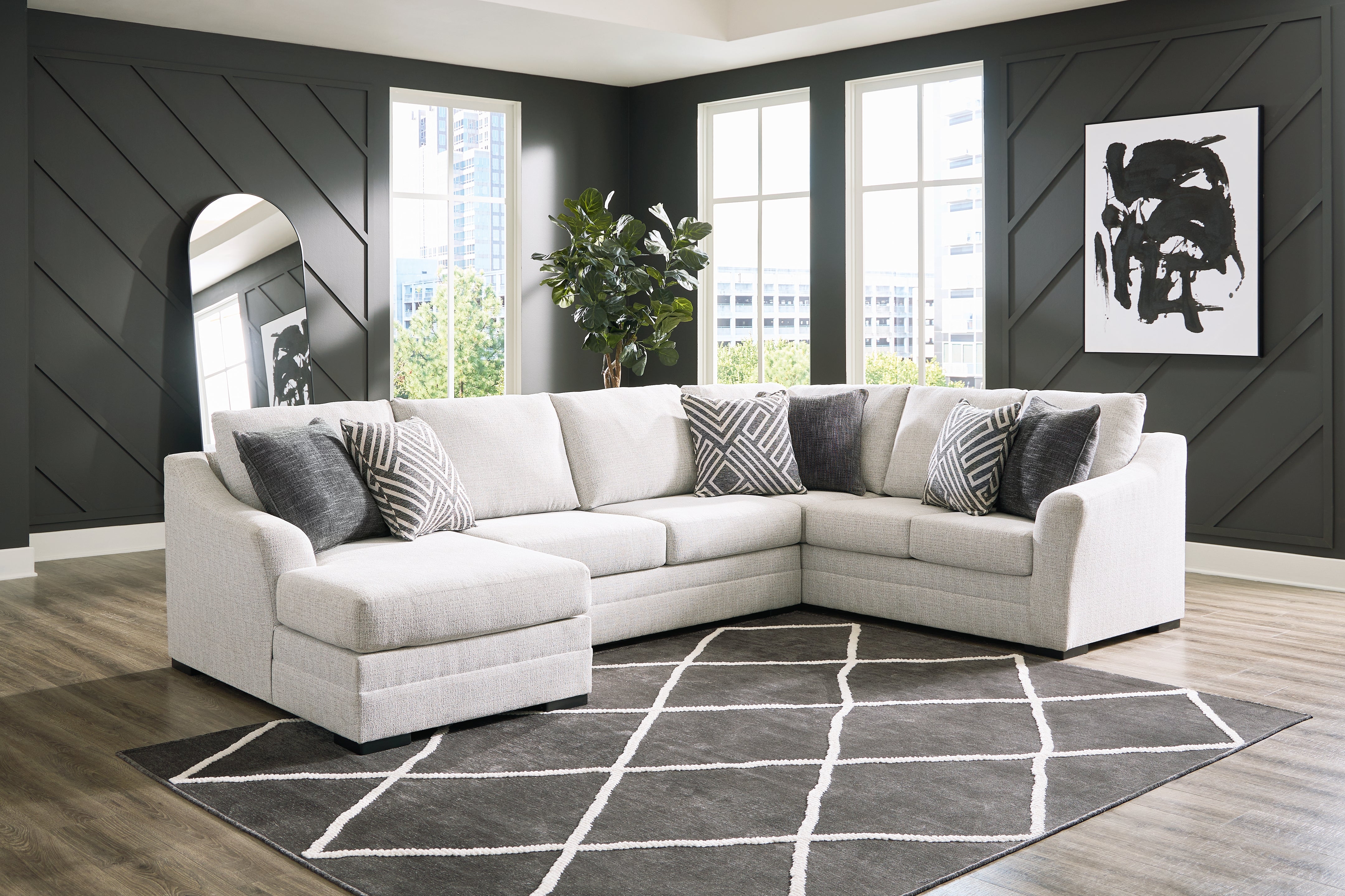 Leasing Furniture - Ashley Furniture - Koralynn Sectional - RAF 3-Piece Sectional with Chaise / Stone - 54102S1