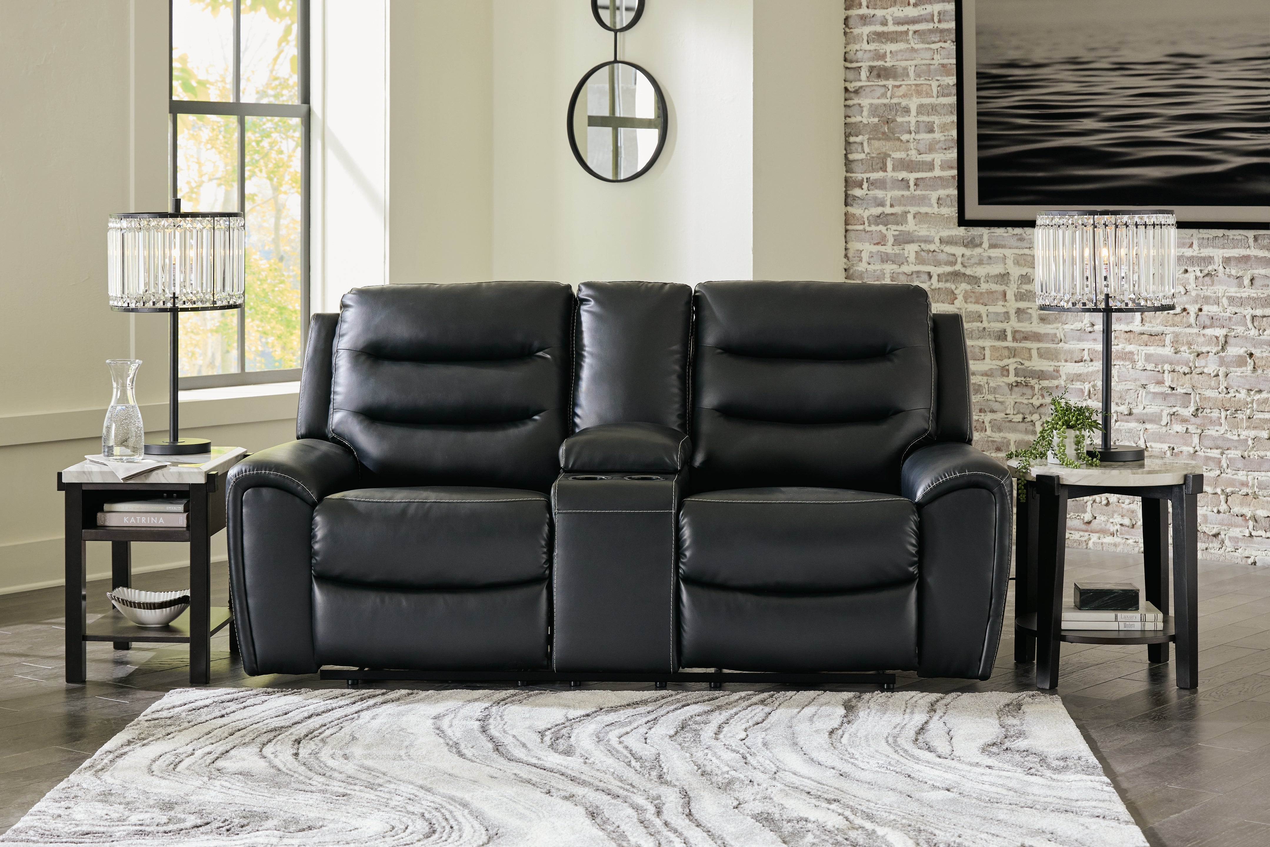 Leasing Furniture - Ashley Furniture - Warlin Living Room - PWR Recliner/ADJ Headrest / Black - 6110513
