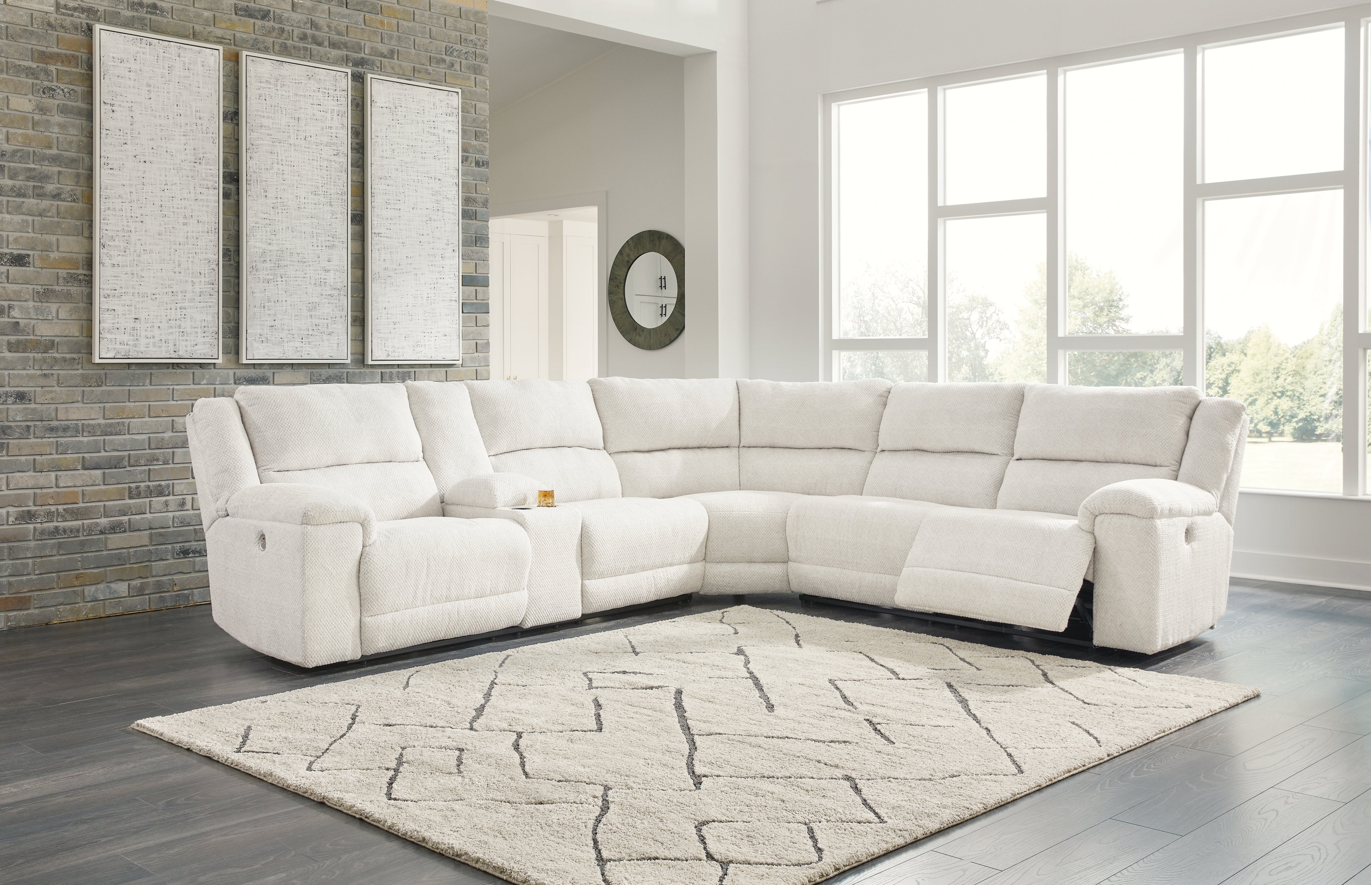 Leasing Furniture - Ashley Furniture - Keensburg Sectional - RAF Reclining Power Loveseat / Linen - 6180775