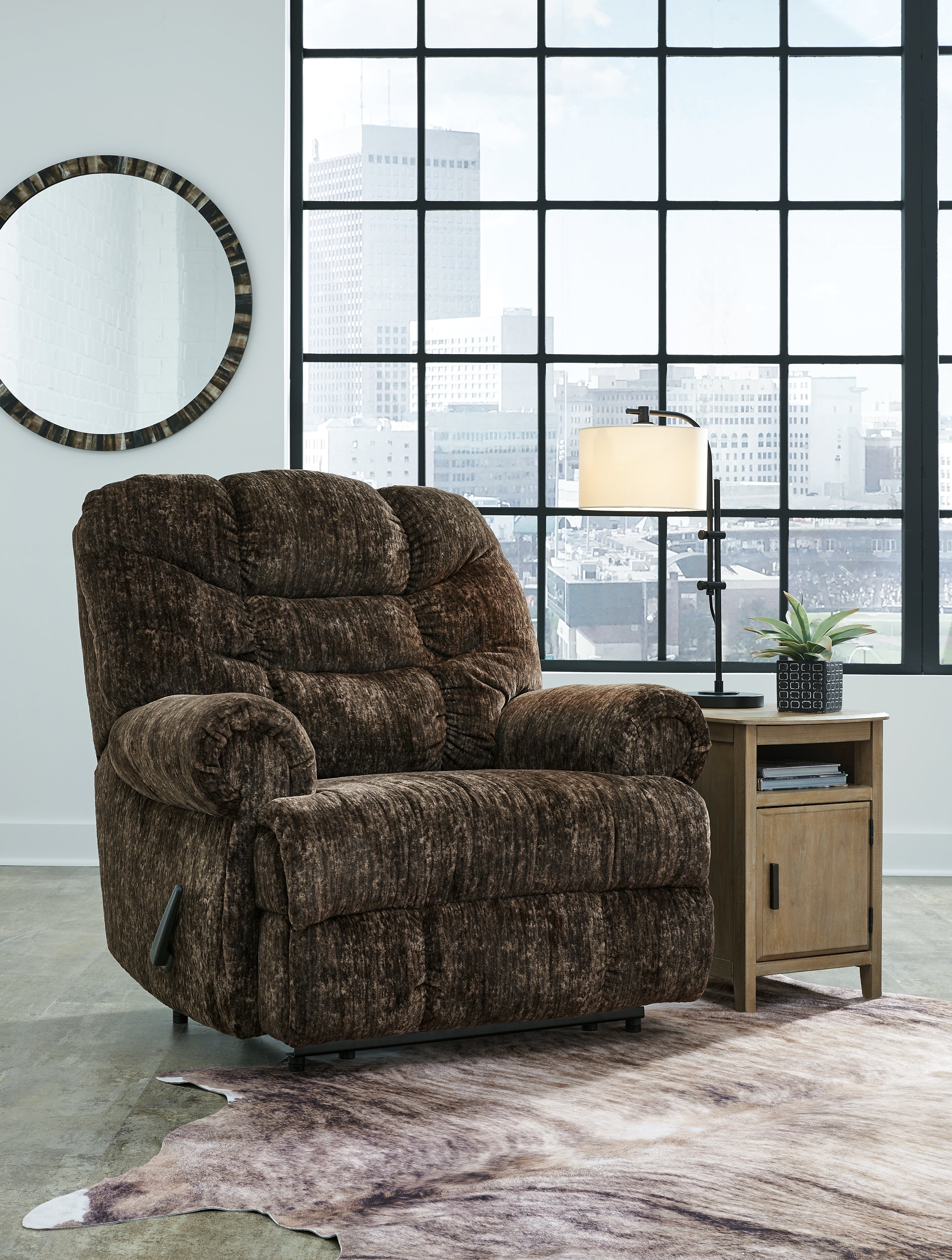 Leasing Furniture - Ashley Furniture - Movie Man Living Room - Zero Wall Recliner / Chocolate - 6380229