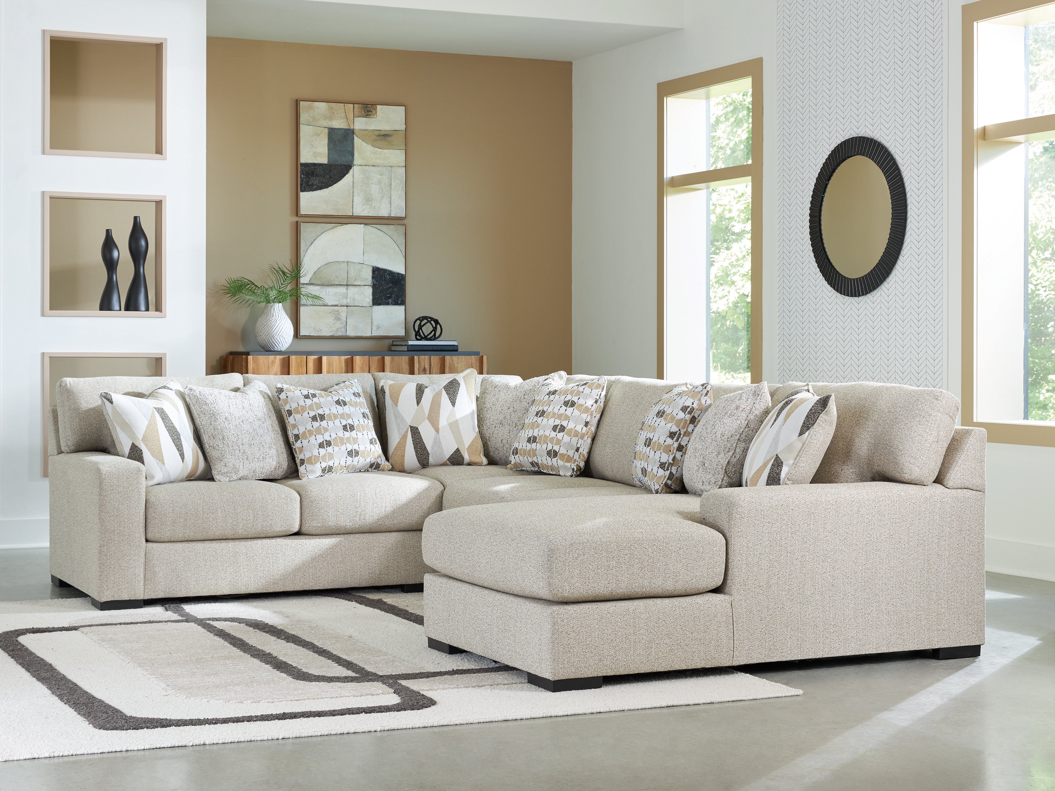 Leasing Furniture - Ashley Furniture - Laurelgrove Sectional - RAF 3-Piece Double Chaise Sectional / Pebble - 75105S7
