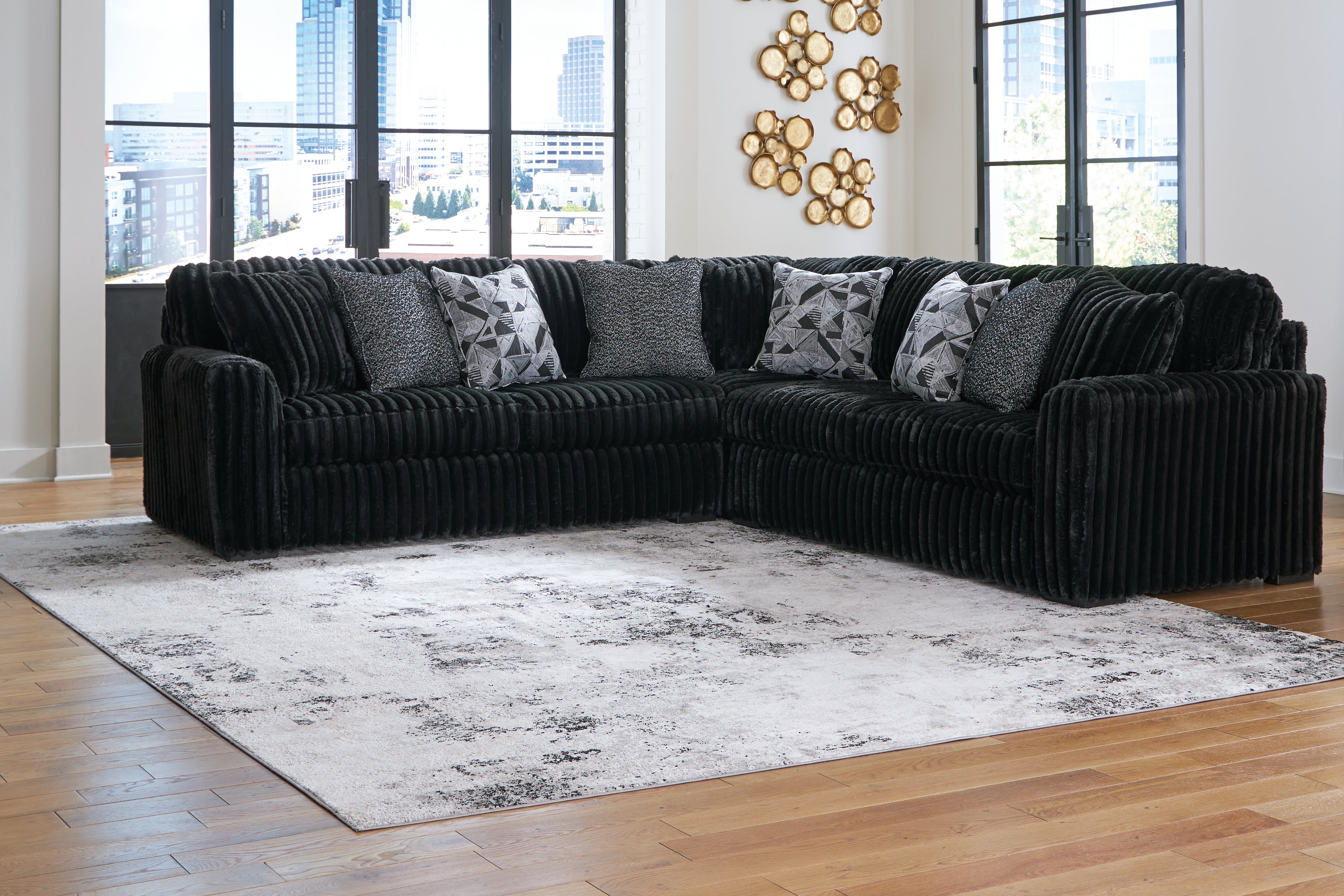 Leasing Furniture - Ashley Furniture - Midnight-Madness Sectional - LAF 3-Piece Sectional with Chaise / Onyx - 98103S9
