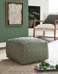 Leasing Furniture - Ashley Furniture - Abacy Pouf - Pouf / Green/Ivory - A1001053
