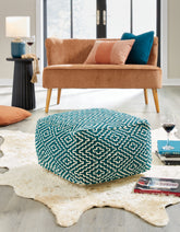 Leasing Furniture - Ashley Furniture - Brynnsen Pouf - Pouf / Teal/Ivory - A1001055