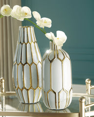 Leasing Furniture - Ashley Furniture - Mohsen Vase - Vase Set (Set of 2) / Gold Finish/White - A2000135
