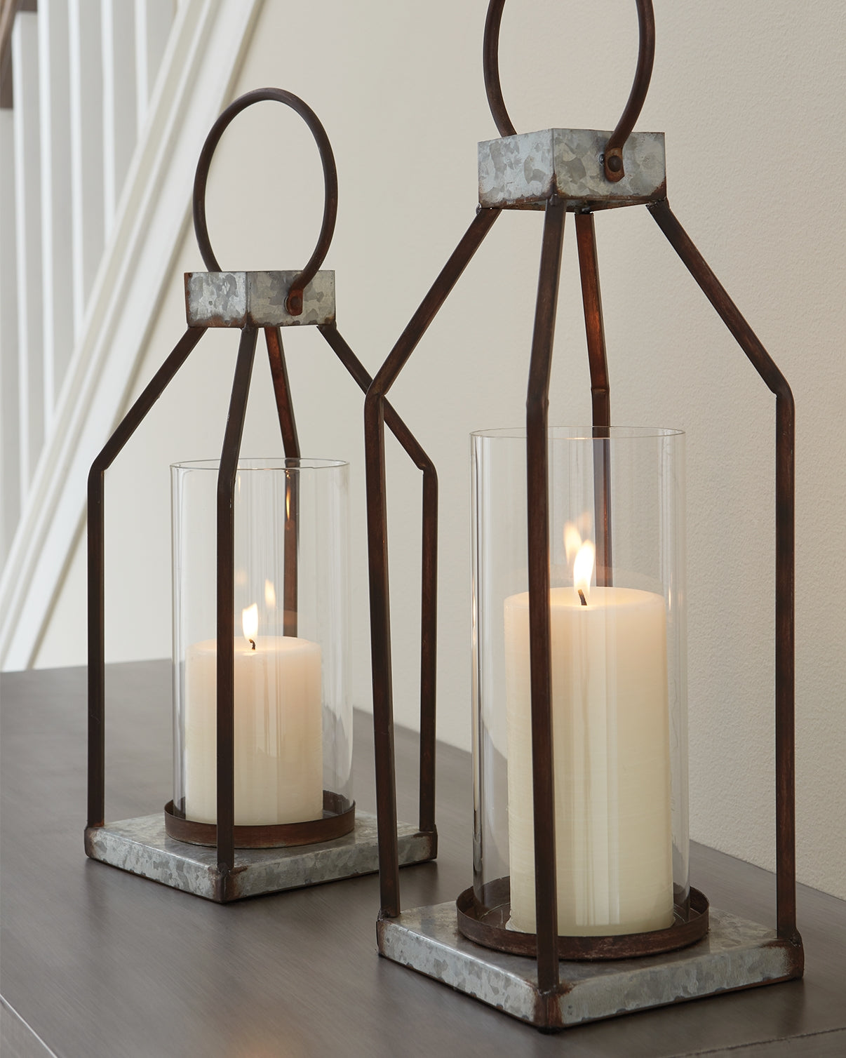 Leasing Furniture - Ashley Furniture - Diedrick Candle Holder - Lantern Set (Set of 2) / Gray/Black - A2000346