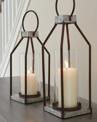 Leasing Furniture - Ashley Furniture - Diedrick Candle Holder - Lantern Set (Set of 2) / Gray/Black - A2000346
