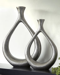 Leasing Furniture - Ashley Furniture - Dimaia Vase - Vase (Set of 2) (2/CS) / Antique Silver Finish - A2000348