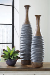 Leasing Furniture - Ashley Furniture - Blayze Vase - Vase Set (Set of 2) / Antique Gray/Brown - A2000388