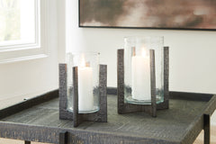 Leasing Furniture - Ashley Furniture - Garekton Candle Holder - Candle Holder Set (Set of 2) / Clear/Pewter Finish - A2000591