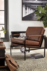 Leasing Furniture - Ashley Furniture - Puckman Accent Chair - Accent Chair / Brown/Silver Finish - A3000193