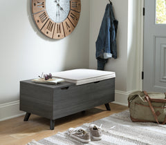 Leasing Furniture - Ashley Furniture - Yarlow Storage Bench - Storage Bench / Linen/Gray / 39"W x 19"D x 17"H - A3000321