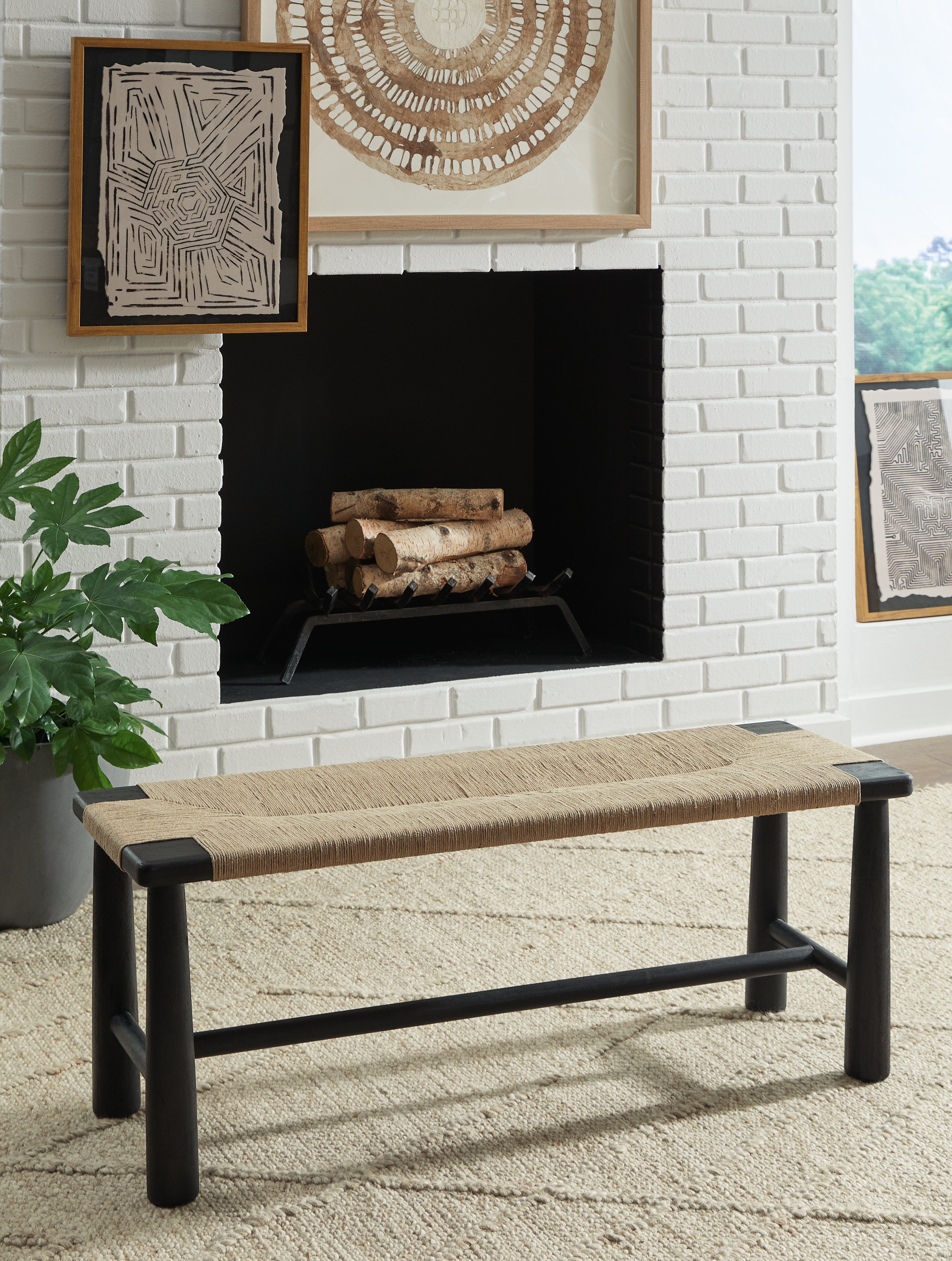 Leasing Furniture - Ashley Furniture - Acerman Accent Bench - Accent Bench / Black/Natural / 48"W x 16"D x 18"H - A3000684