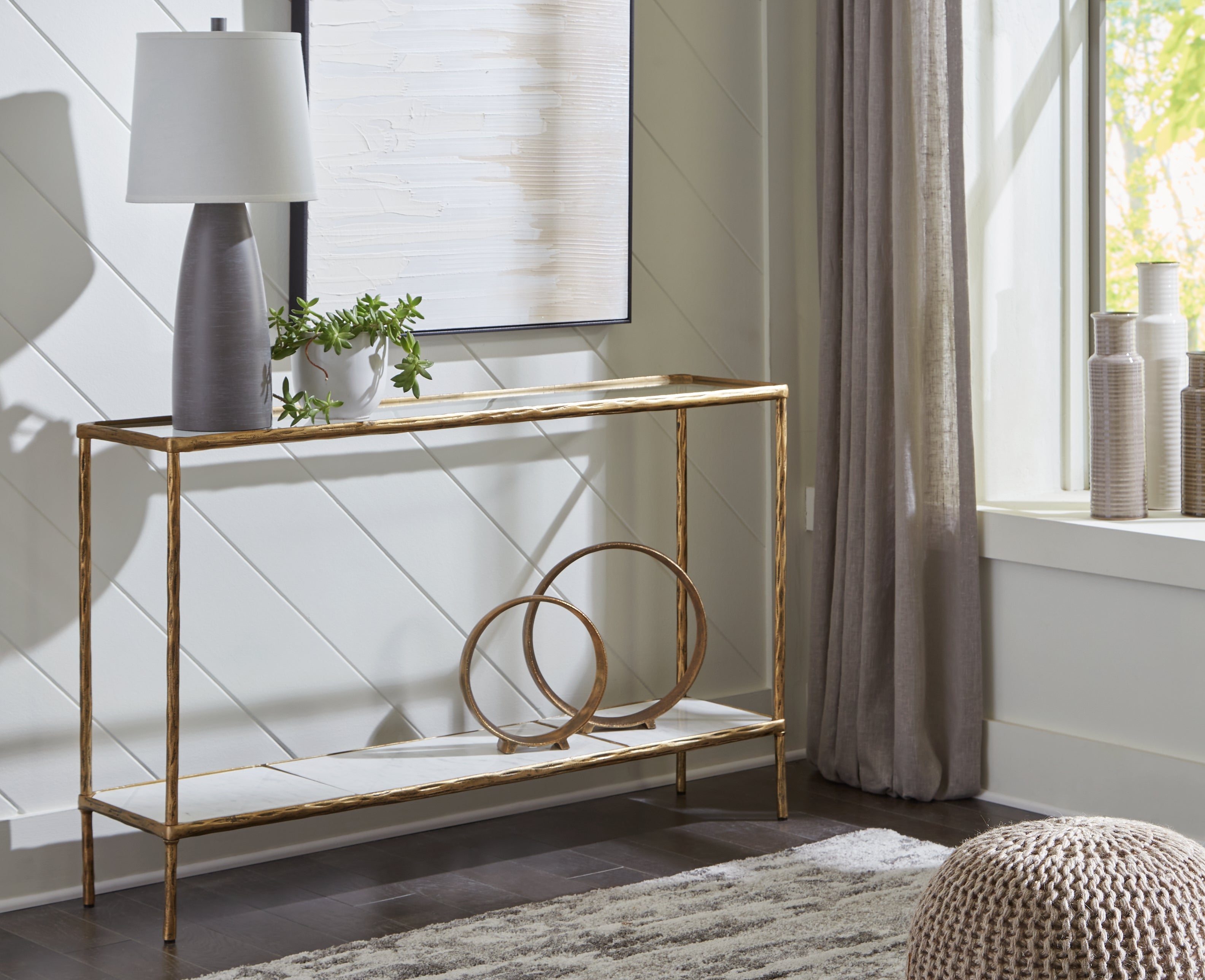 Leasing Furniture - Ashley Furniture - Ryandale Console Sofa Table - Console Sofa Table / Antique Brass Finish - A4000443