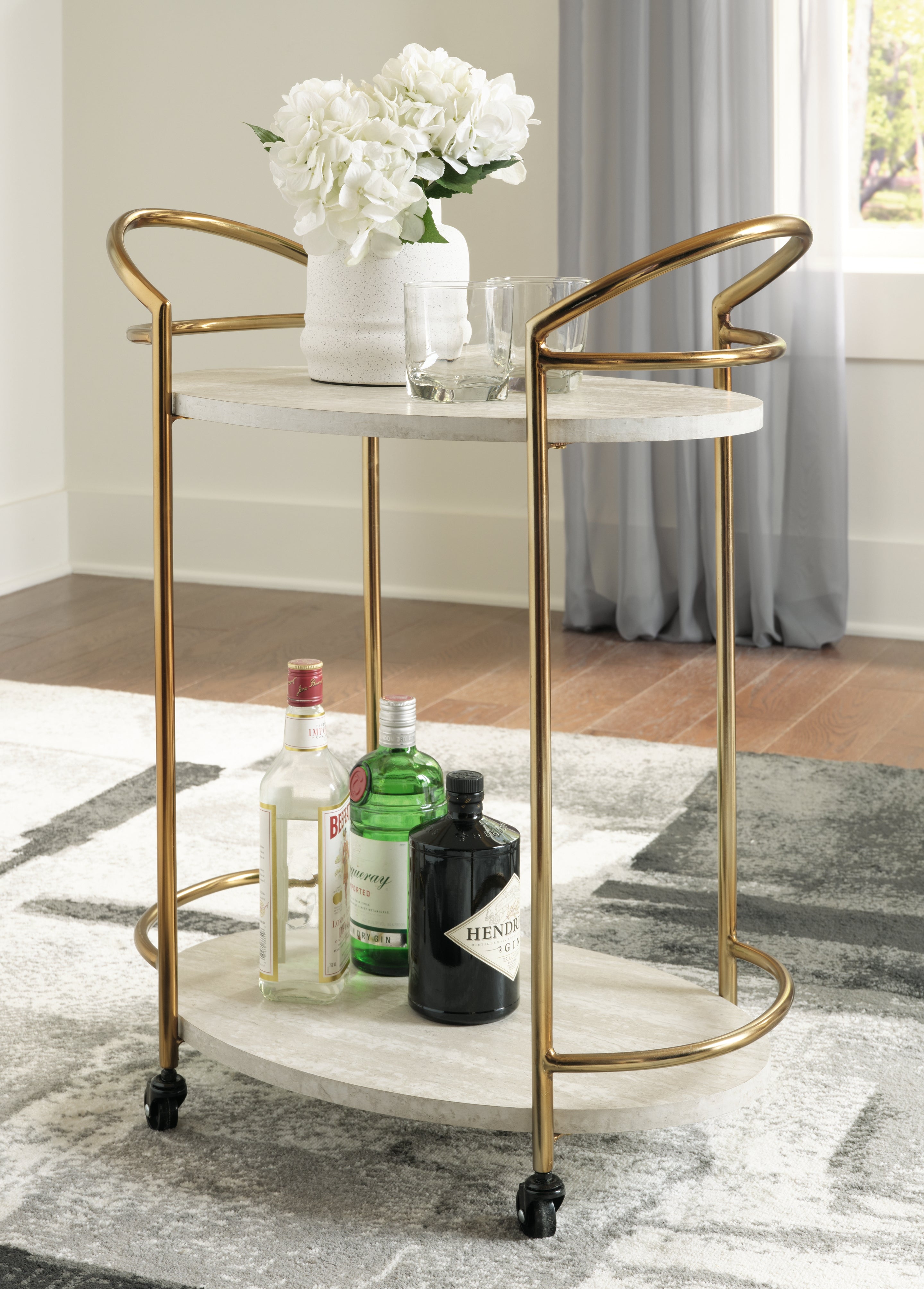Leasing Furniture - Ashley Furniture - Tarica Bar Cart - Bar Cart / Cream/Gold Finish - A4000502