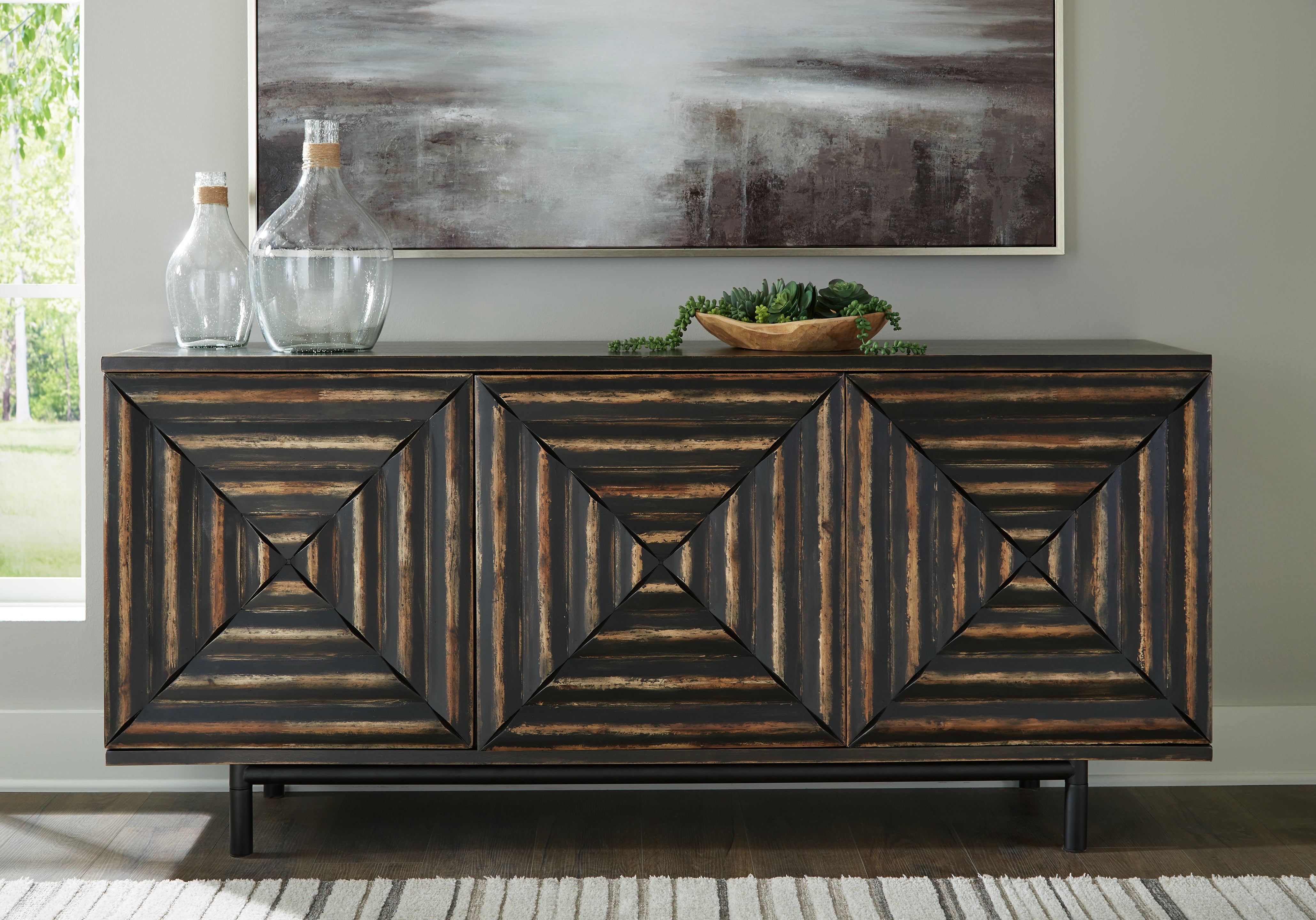 Leasing Furniture - Ashley Furniture - Fair Ridge Accent Cabinet - Accent Cabinet / Distressed Black - A4000573