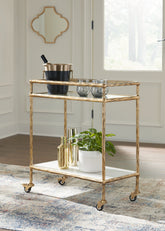 Leasing Furniture - Ashley Furniture - Plattfield Bar Cart - Bar Cart / Antique Gold Finish - A4000625
