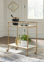 Leasing Furniture - Ashley Furniture - Plattfield Bar Cart - Bar Cart / Antique Gold Finish - A4000625