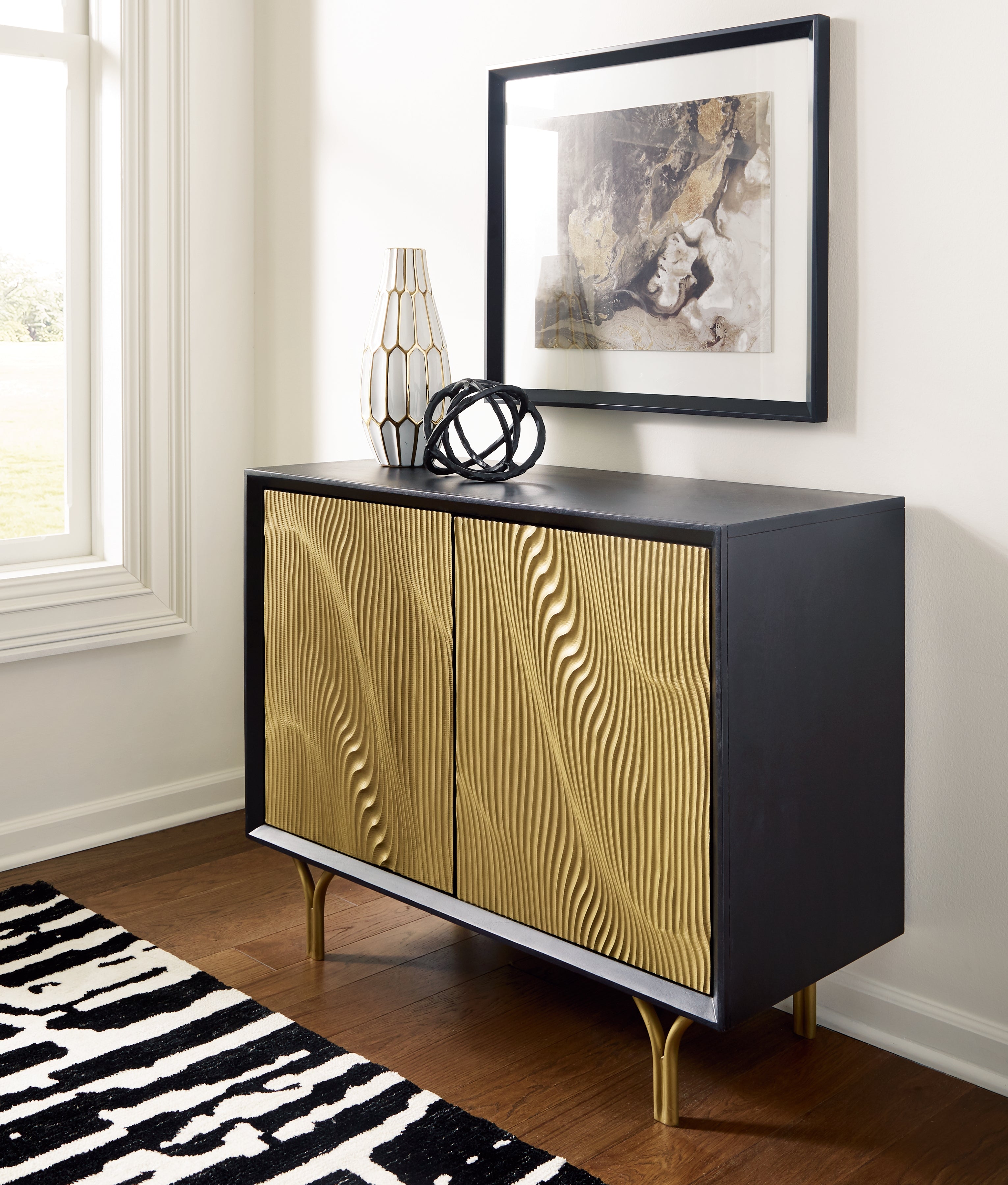 Leasing Furniture - Ashley Furniture - Tayner Accent Cabinet - Accent Cabinet / Black/Gold Finish - A4000654