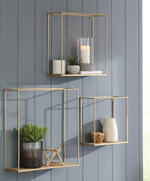 Leasing Furniture - Ashley Furniture - Efharis Wall Decor - Wall Shelf Set (3/CN) / Natural/Gold Finish - A8010107