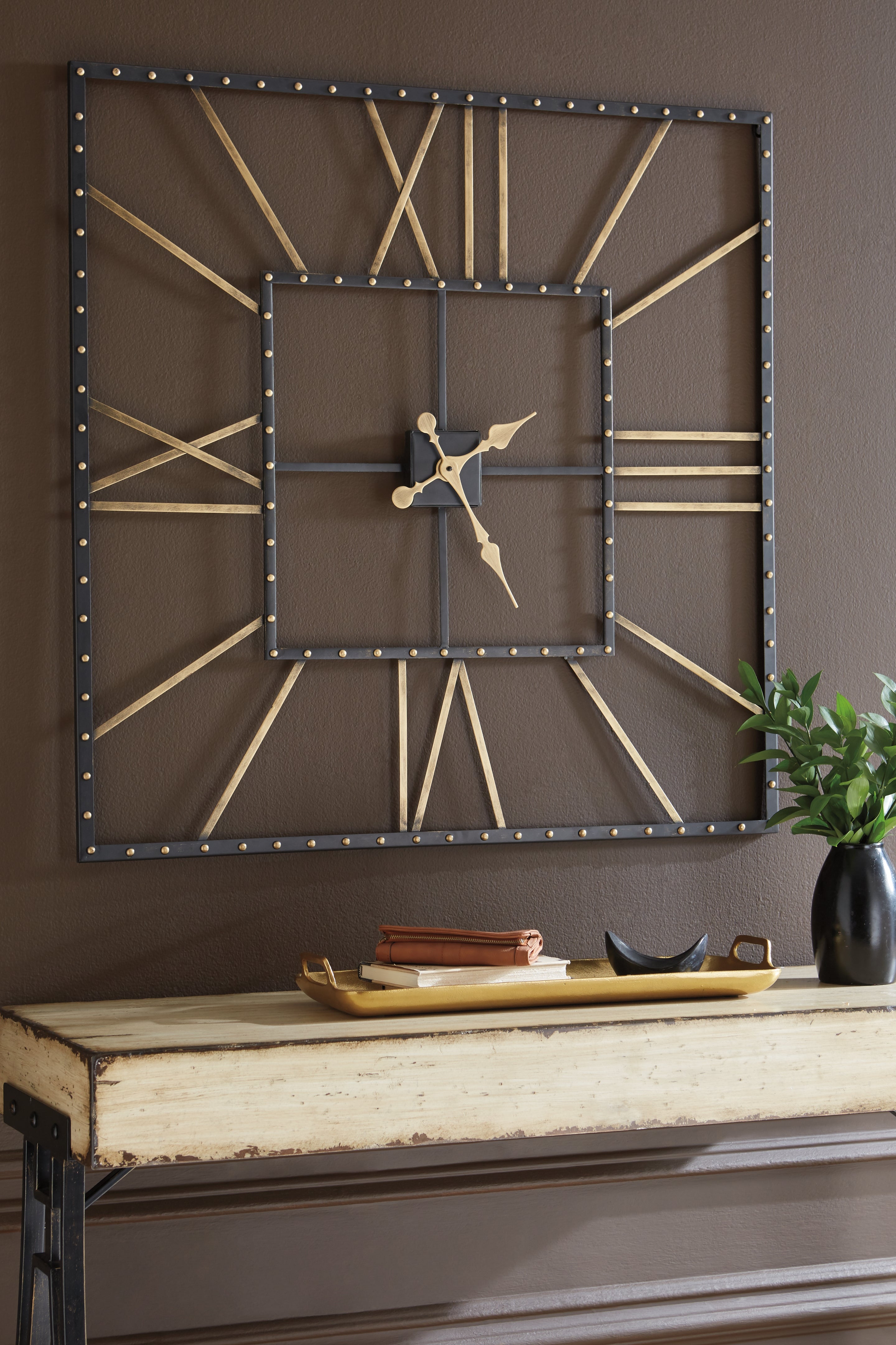 Leasing Furniture - Ashley Furniture - Thames Wall Decor - Wall Clock / Black/Gold Finish - A8010112
