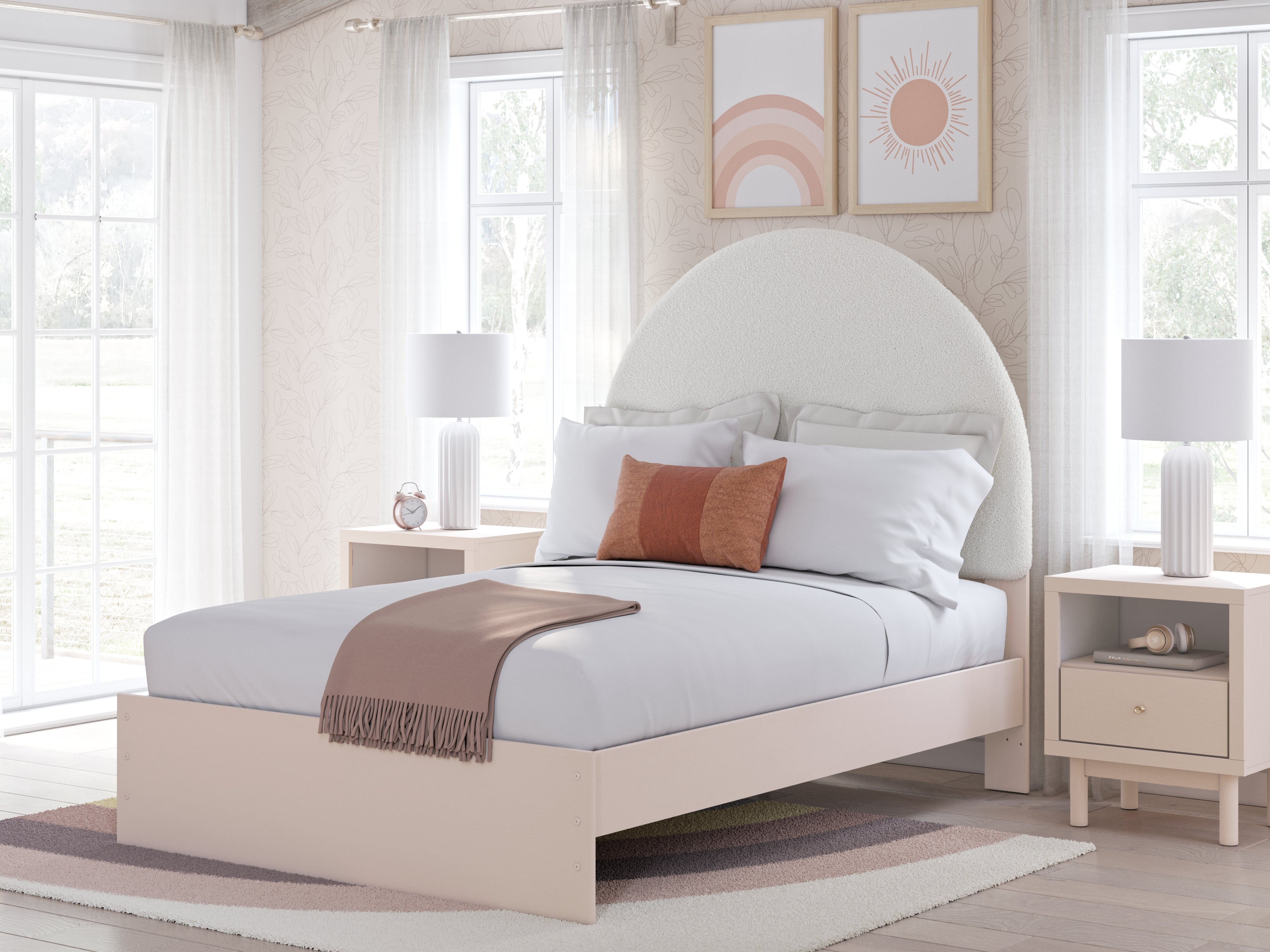 Leasing Furniture - Ashley Furniture - Wistenpine Bedroom - Full Upholstered Panel Bed with Storage / Blush - B1323B13