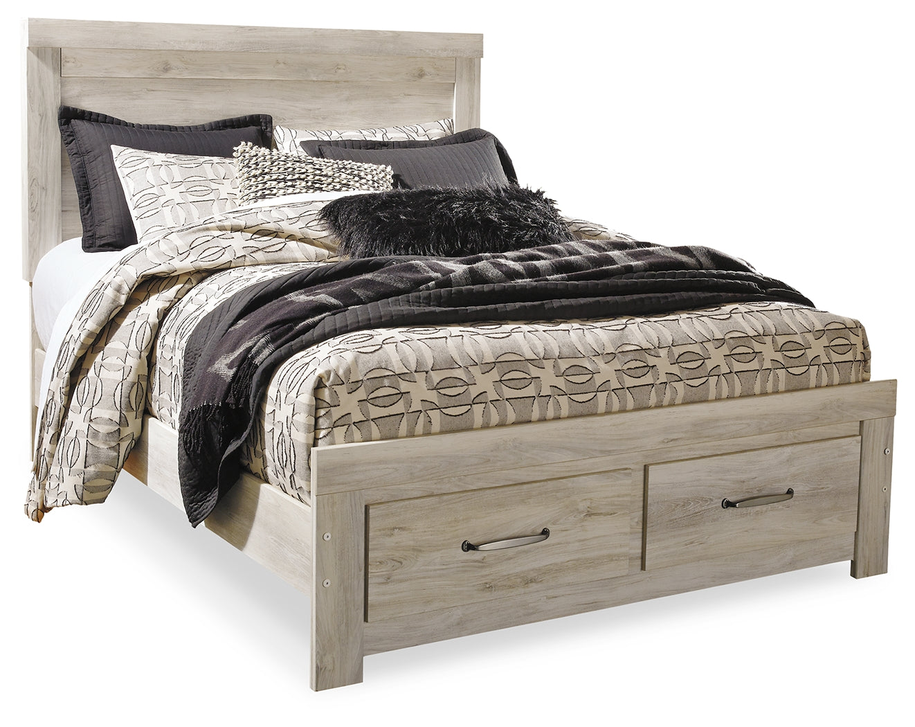Leasing Furniture - Ashley Furniture - Bellaby Bedroom - King Crossbuck Panel Bed / Whitewash - B331B10