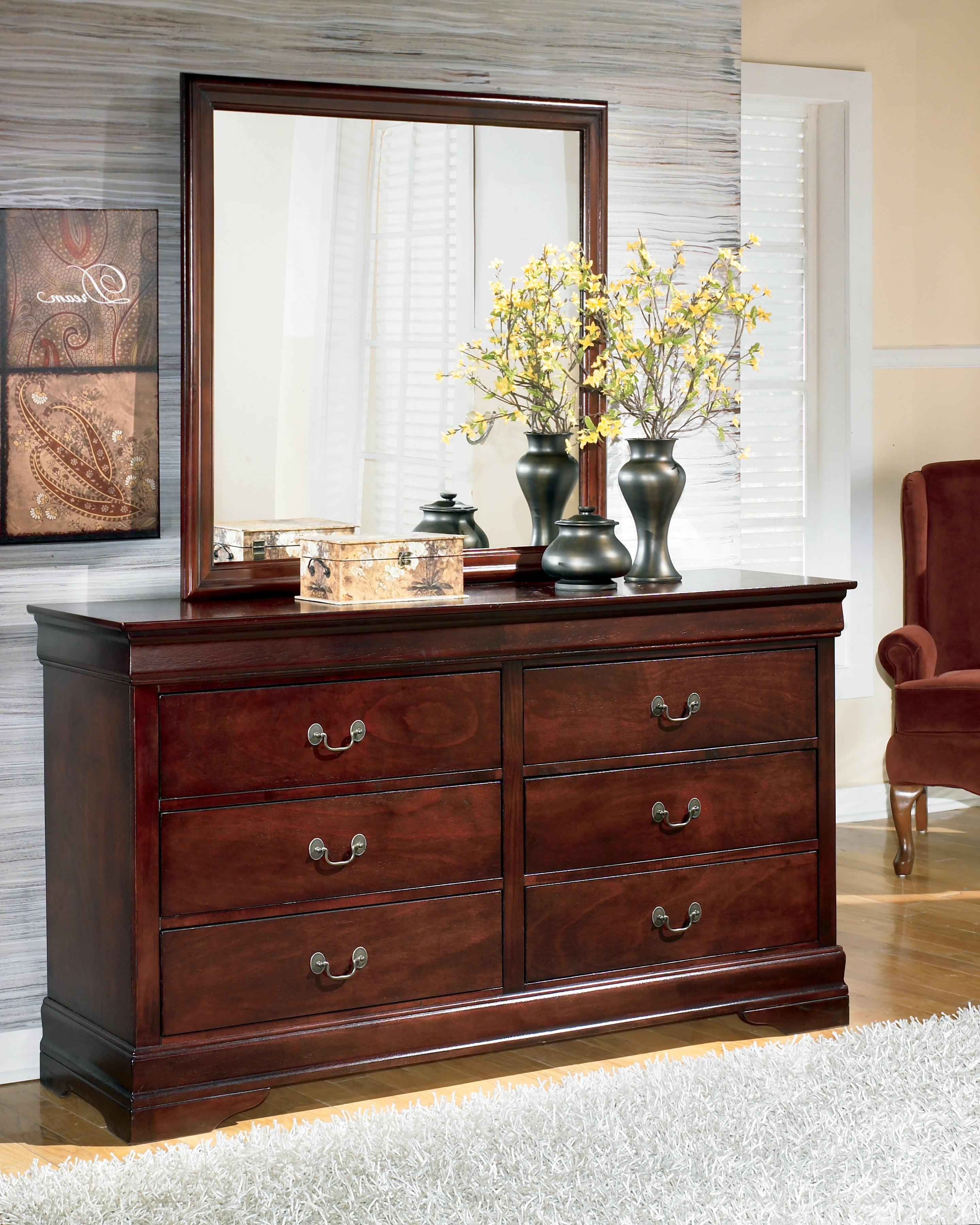 Leasing Furniture - Ashley Furniture - Alisdair Bedroom - King Sleigh Bed / Reddish Brown - B376B8