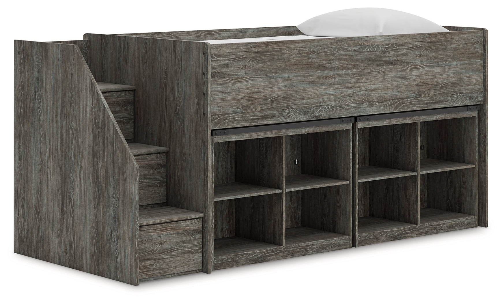 Leasing Furniture - Ashley Furniture - Frandern Twin Loft Bed with Bookcase Storage - Twin Loft Bed with Bookcase Storage / Warm Gray - B4480B25