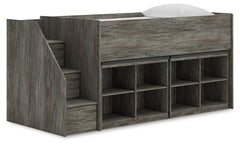 Leasing Furniture - Ashley Furniture - Frandern Twin Loft Bed with Bookcase Storage - Twin Loft Bed with Bookcase Storage / Warm Gray - B4480B25