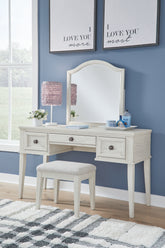 Leasing Furniture - Ashley Furniture - Robbinsdale Mirrored Vanity with Bench - Mirrored Vanity with Bench / Antique White - B742B11