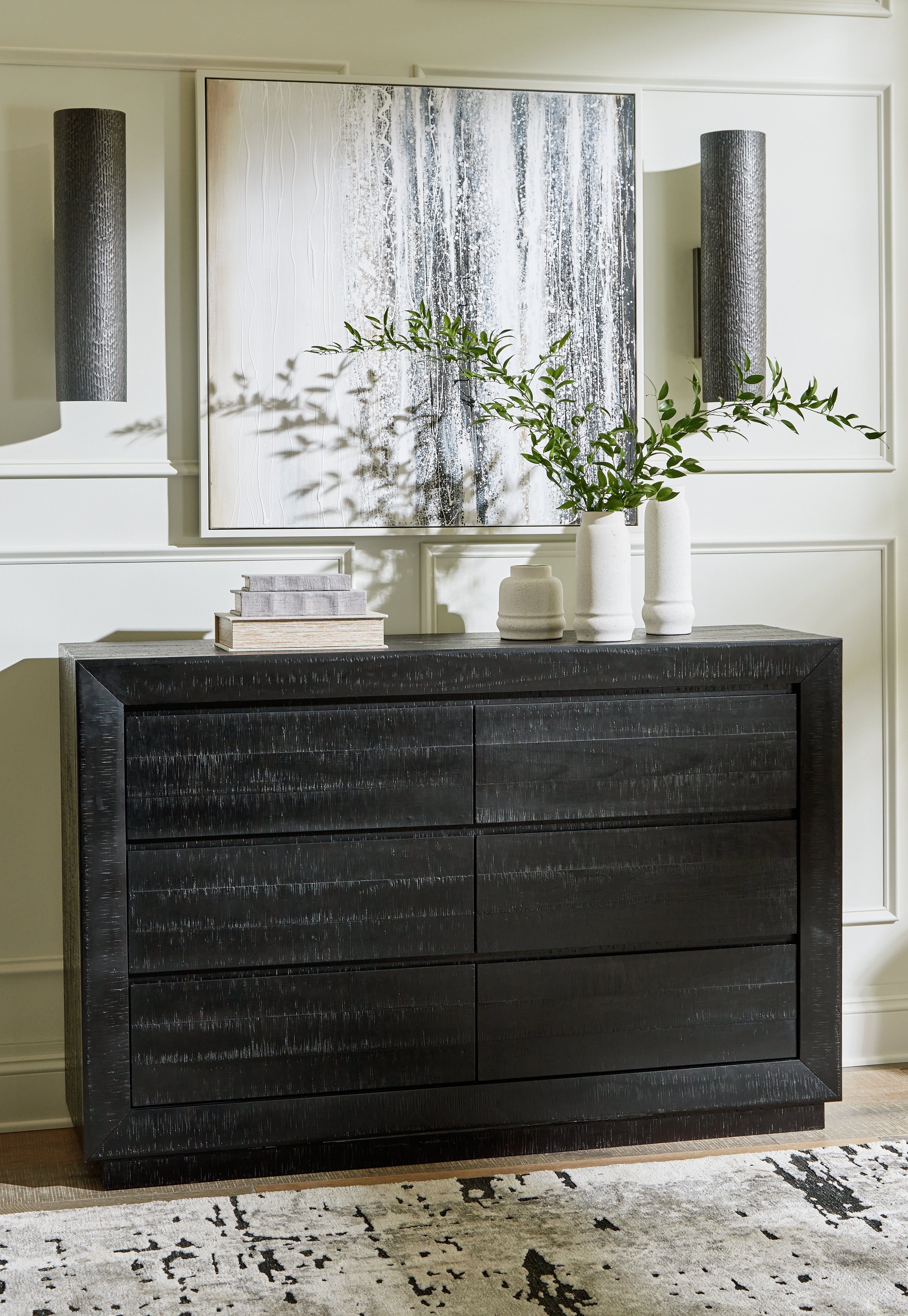 Leasing Furniture - Ashley Furniture - Londer Bedroom - Dresser and Mirror / Black - B768B1