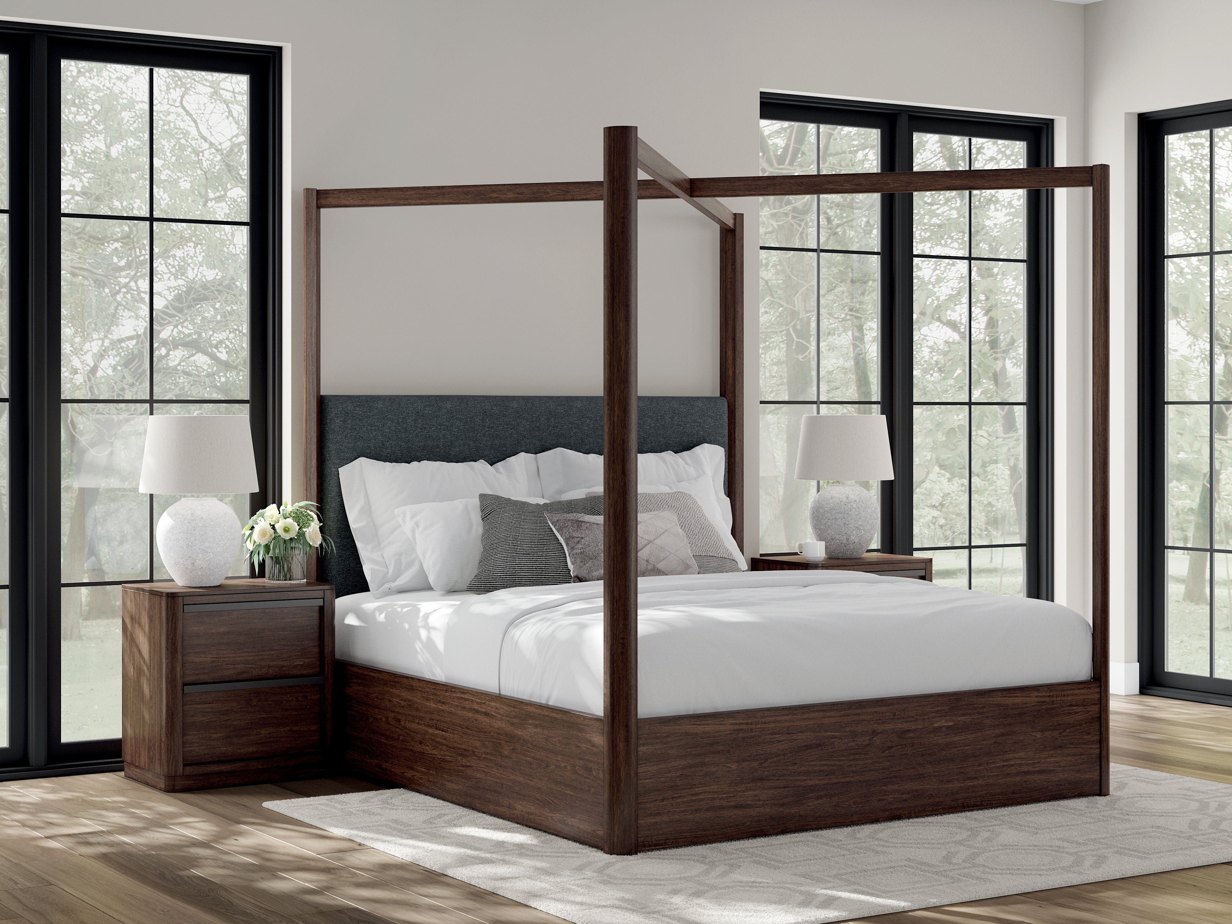 Leasing Furniture - Ashley Furniture - Dilenno Bedroom - King Canopy Bed / Dark Brown - PCB857B6