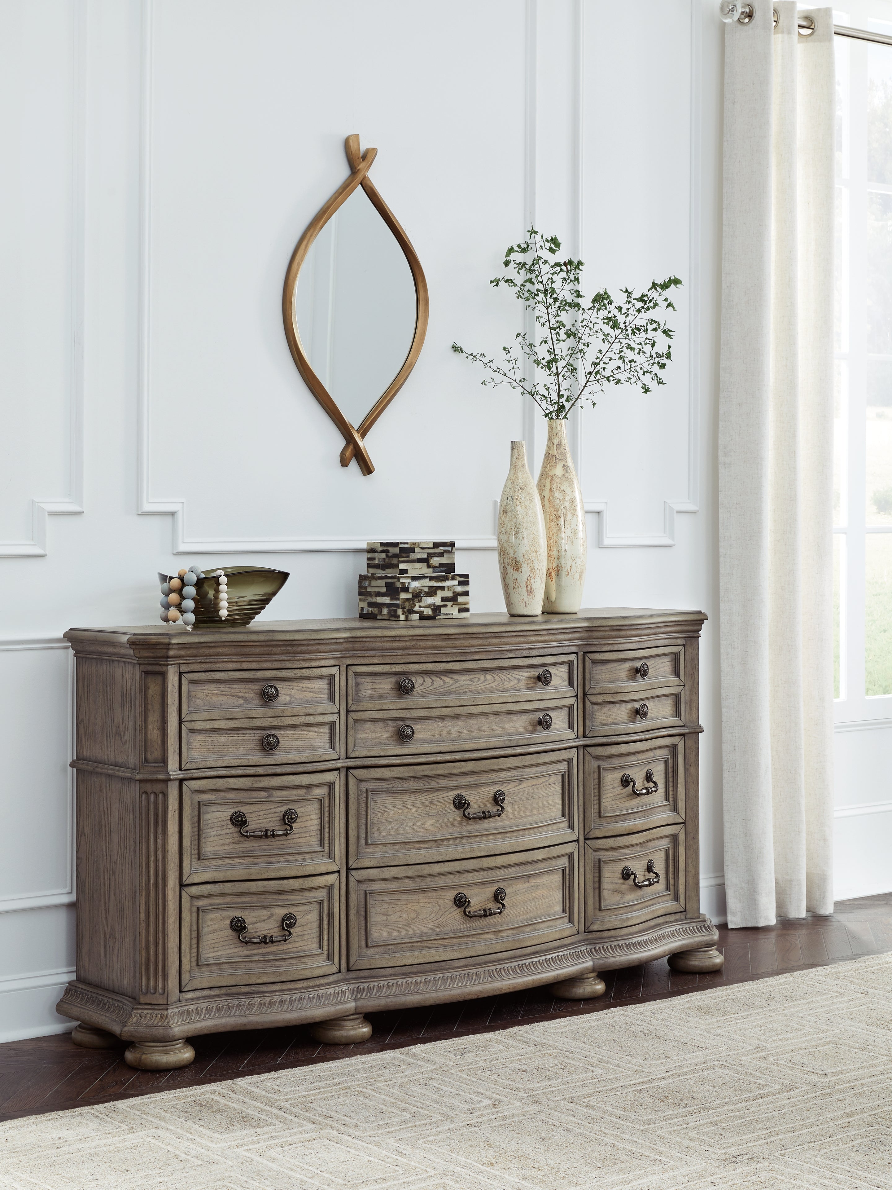 Leasing Furniture - Ashley Furniture - Ardenfield Bedroom - Dresser and Mirror / Light Brown - B944B1