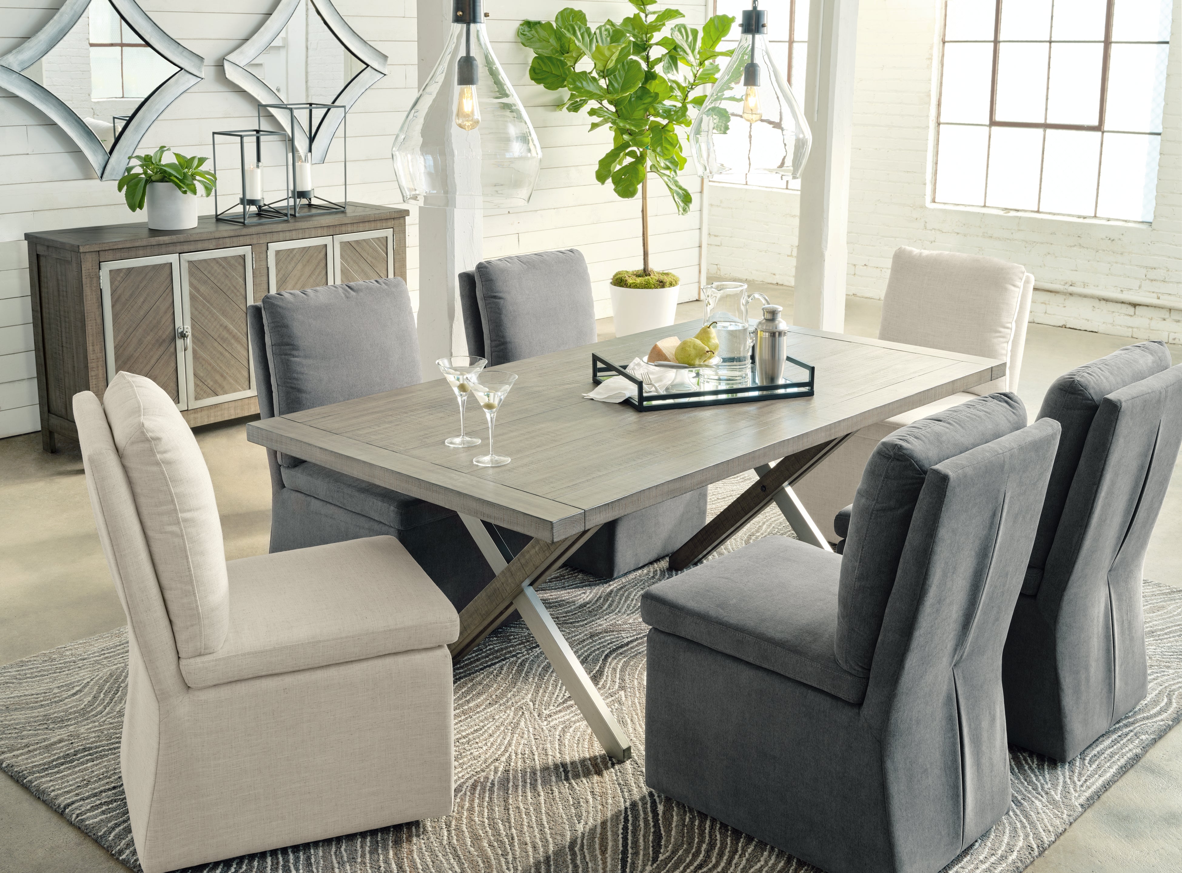 Leasing Furniture - Ashley Furniture - Krystanza Dining Room - Dining Room Server / Weathered Gray - D766-60