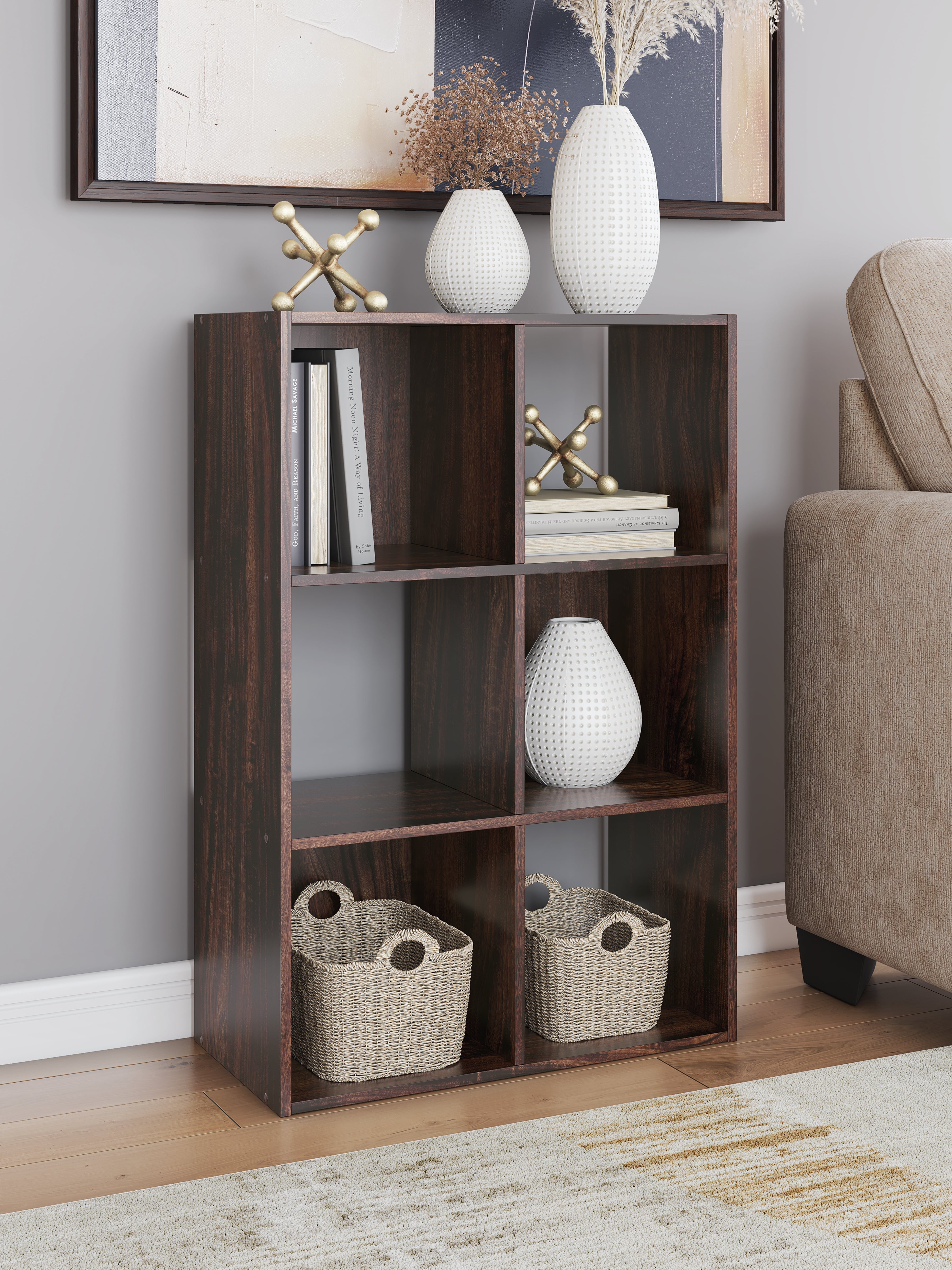 Leasing Furniture - Ashley Furniture - Glosmount Six Cube Organizer - Six Cube Organizer / Cherry/Light Brown - EA1055-3X2