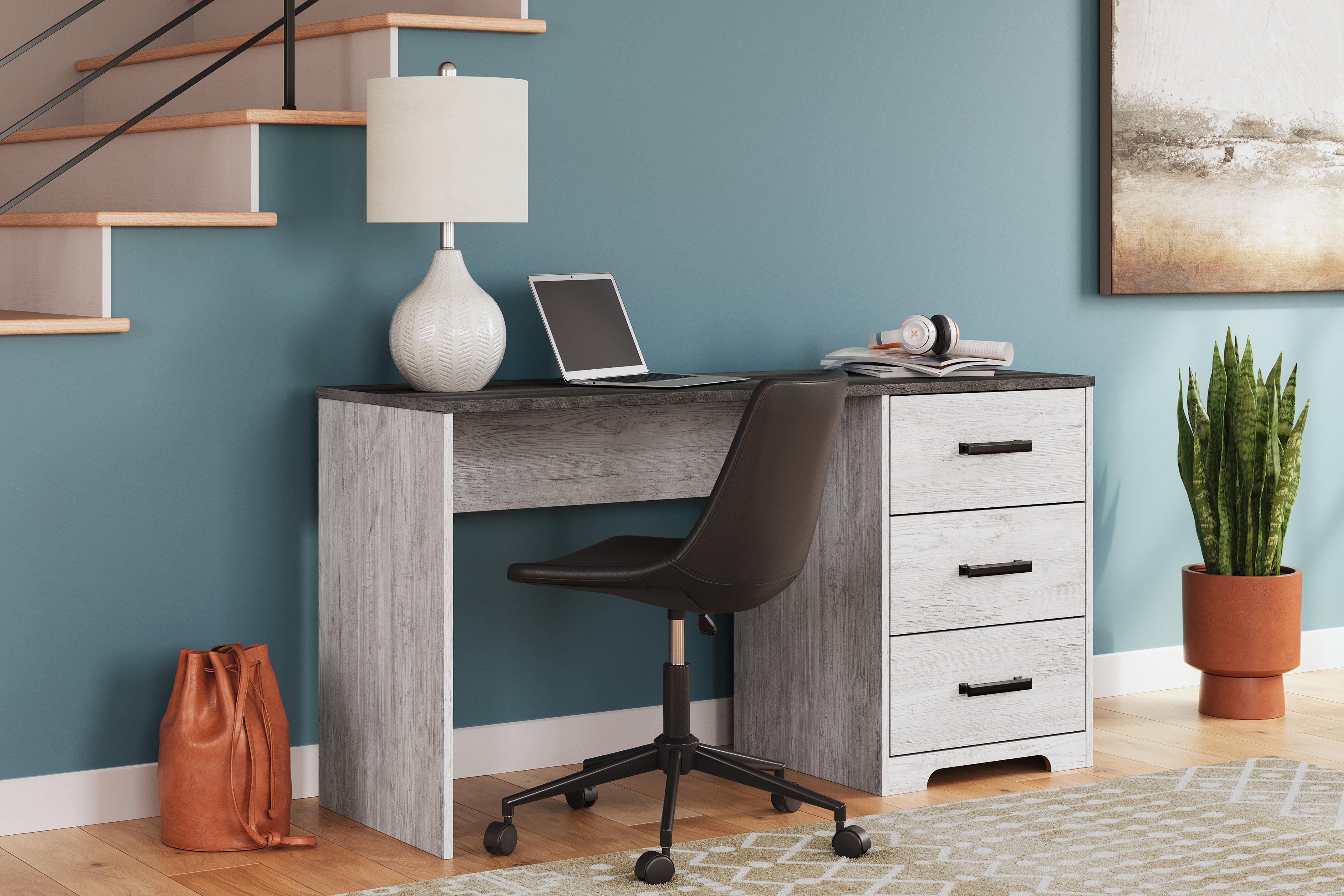 Leasing Furniture - Ashley Furniture - Shawburn Office Desk - Home Office Desk / White/Dark Charcoal Gray - H4121-34