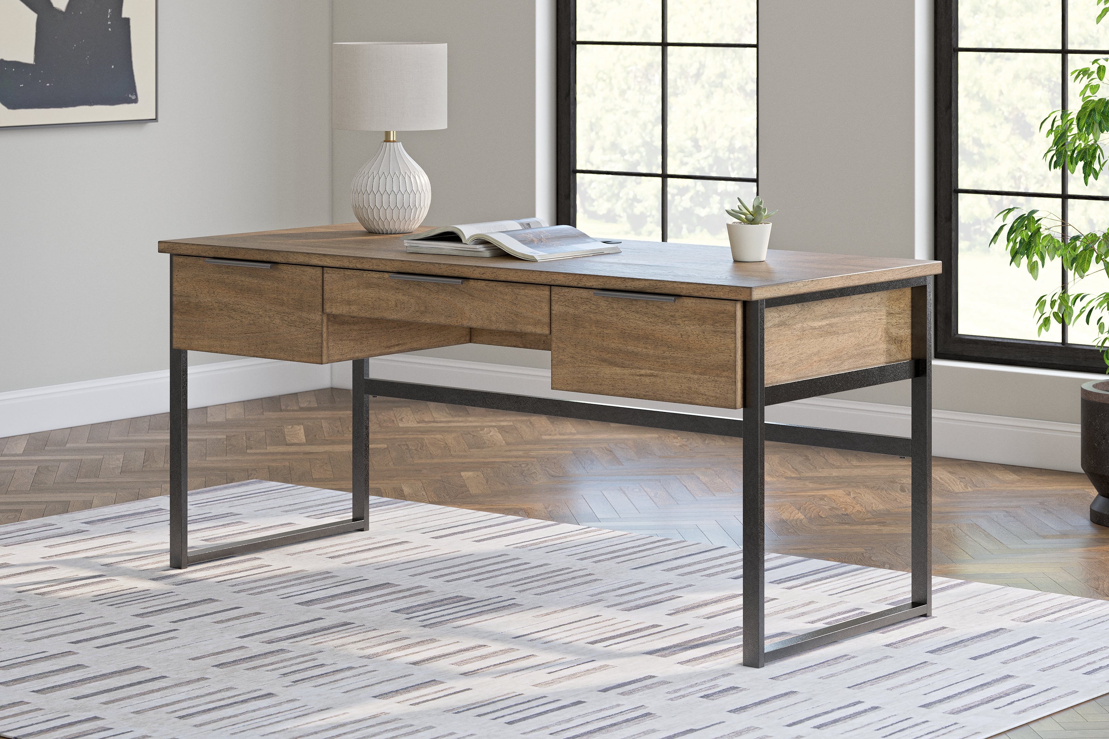 Leasing Furniture - Ashley Furniture - Montia Office Desk - Home Office Desk / Light Brown - H632-44