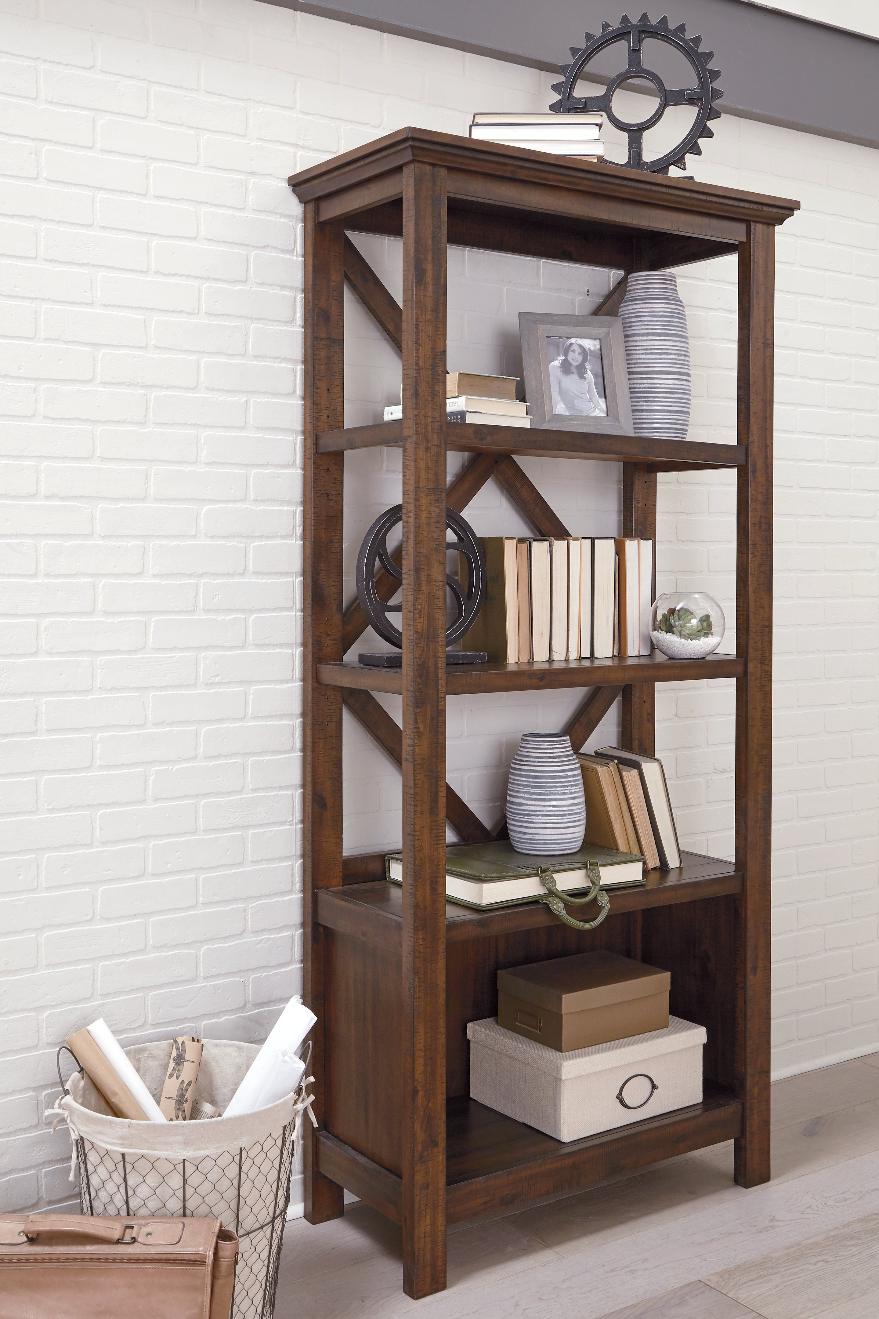 Leasing Furniture - Ashley Furniture - Baldridge Bookcase - Large Bookcase / Rustic Brown - H675-17
