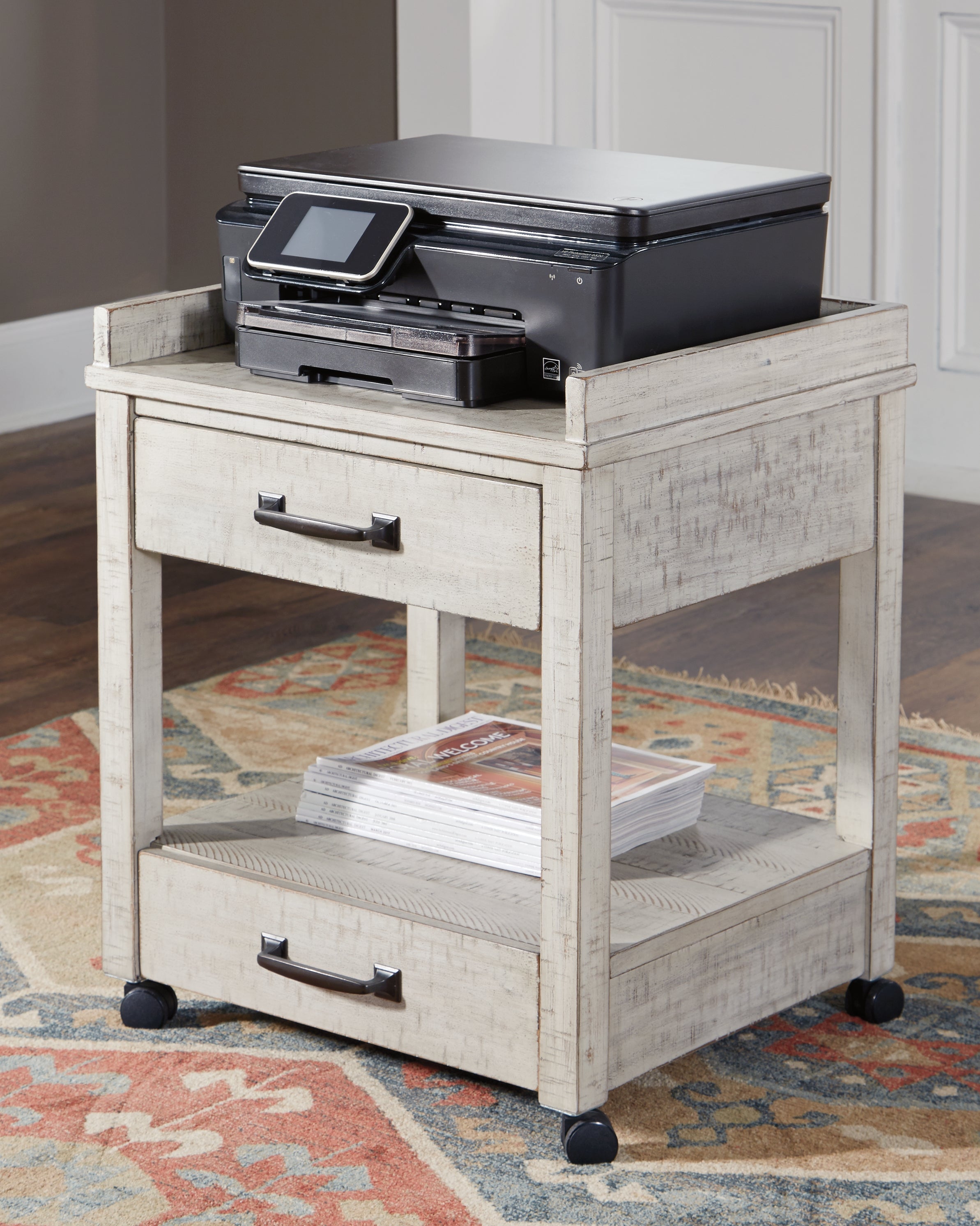 Leasing Furniture - Ashley Furniture - Carynhurst Printer Stand - Printer Stand / Whitewash - H755-11