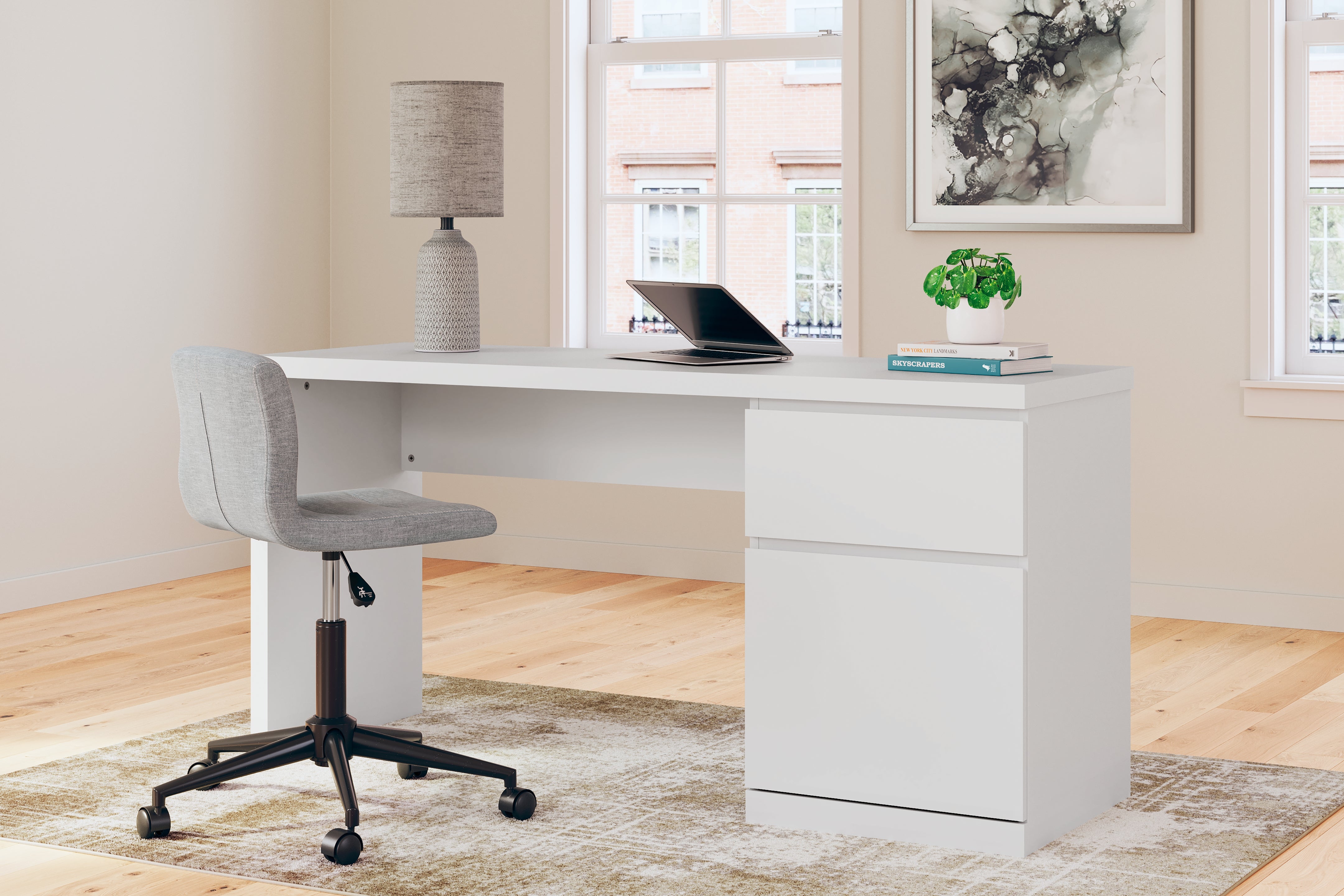 Leasing Furniture - Ashley Furniture - Onita Office Desk - Home Office Desk / White - H9630-134