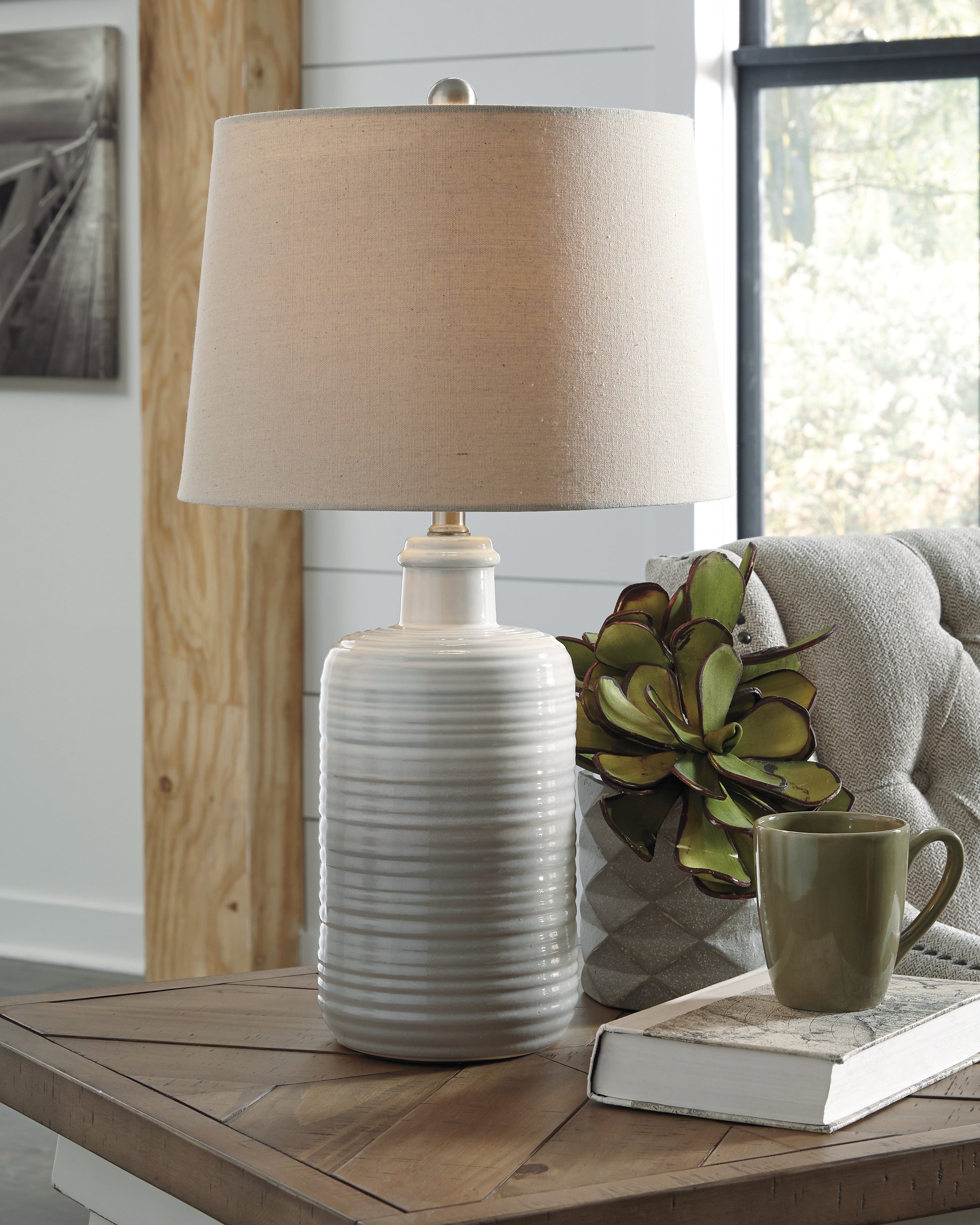 Leasing Furniture - Ashley Furniture - Marnina Lighting - Ceramic Table Lamp (Set of 2) / Taupe - L121854