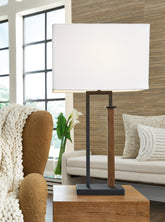 Leasing Furniture - Ashley Furniture - Voslen Lighting - Metal Table Lamp (Set of 2) / Black/Brown - L204554