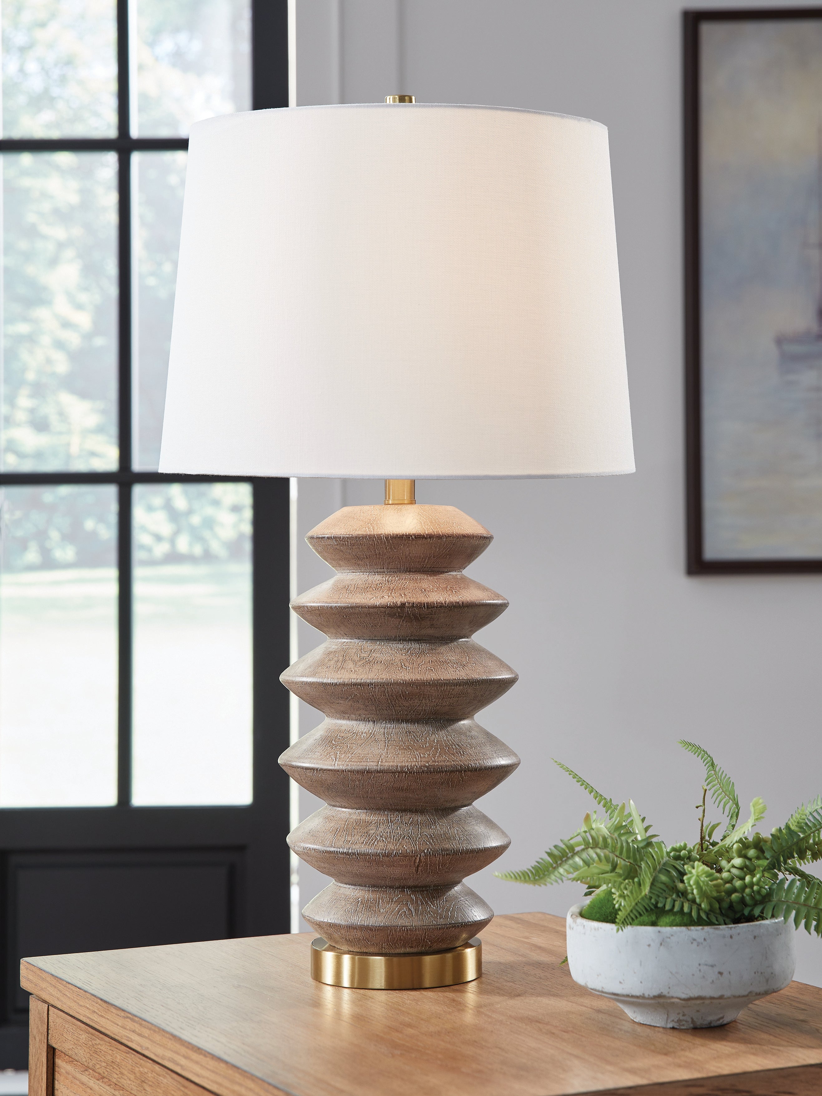 Leasing Furniture - Ashley Furniture - Jyllyard Lighting - Poly Table Lamp (1/CN) / Brown/Gold Finish - L235944
