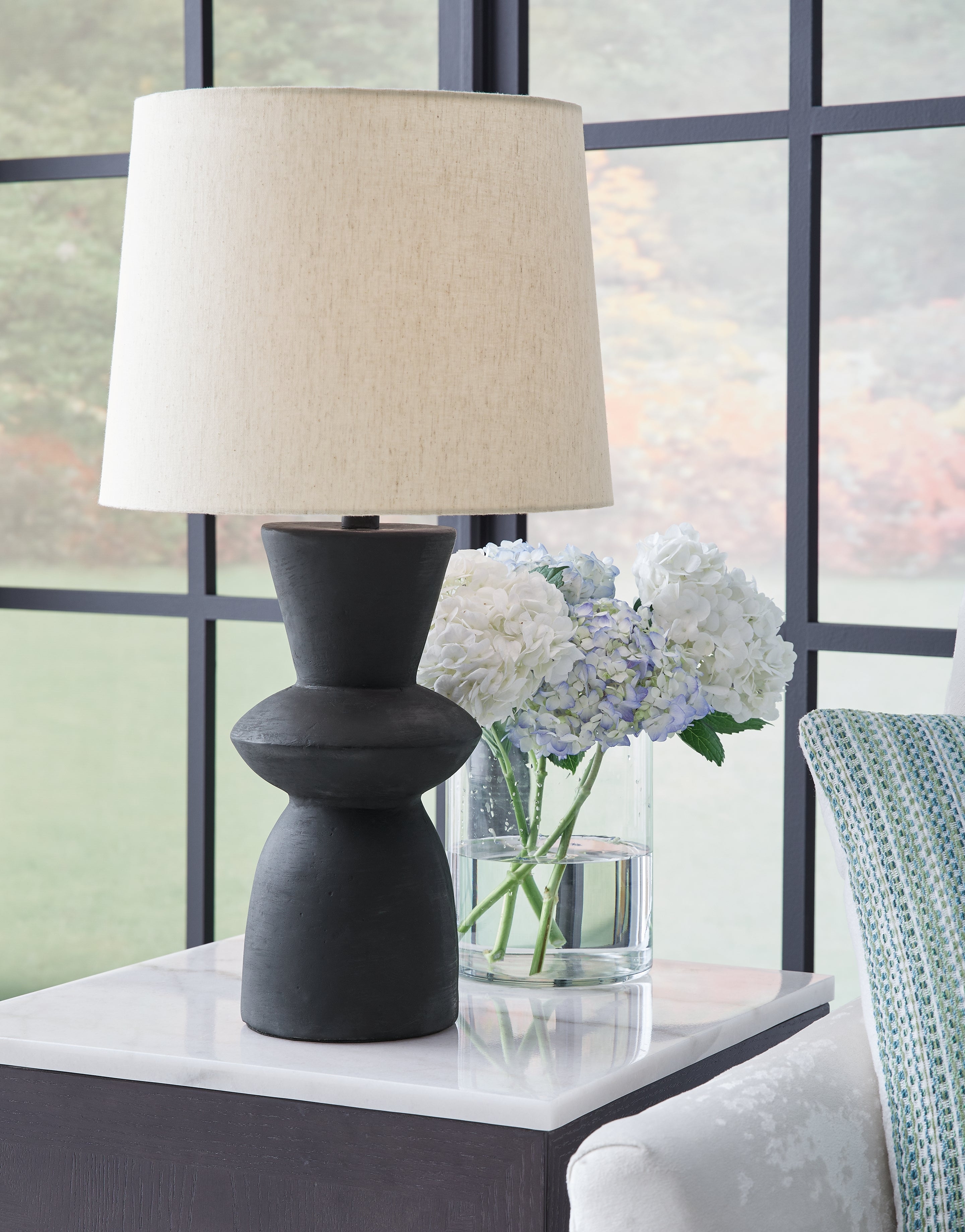 Leasing Furniture - Ashley Furniture - Scarbot Lighting - Paper Table Lamp (Set of 2) / Distressed Black - L243354