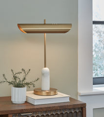 Leasing Furniture - Ashley Furniture - Rowleigh Lighting - Marble Desk Lamp (1/CN) / Gold Finish/White - L734392