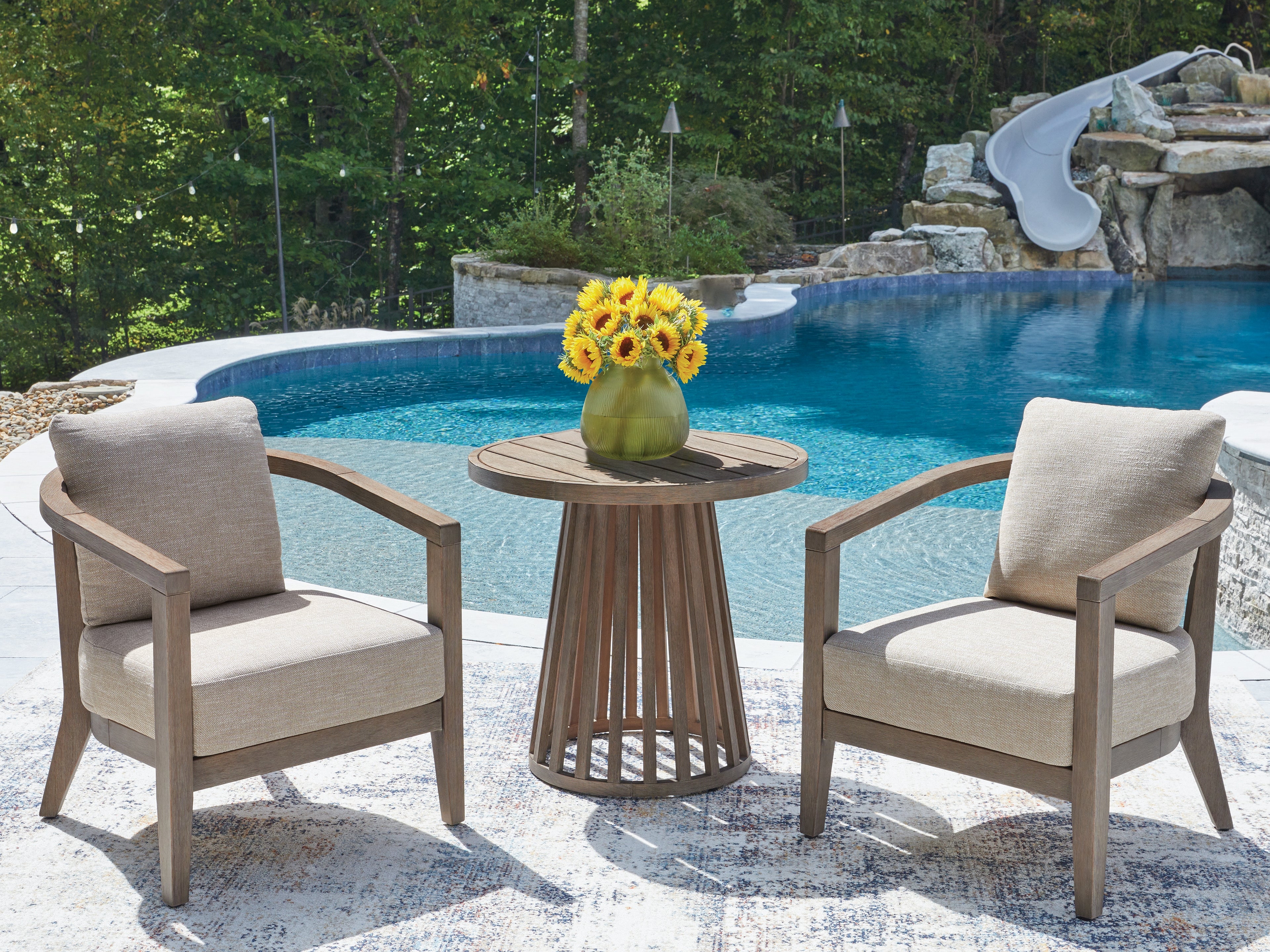 Leasing Furniture - Ashley Furniture - Joy Lagoon Outdoor - Chairs w/CUSH/Table Set (3/CN) - PCP310-050